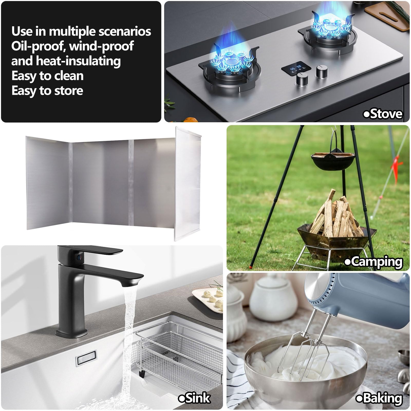 Plaque Anti Projection Cuisine Garde éclaboussante En Acier En Acier Inoxydable Pour La Cuisine De Cuisine, Pliage Des éclaboussures Pour Les Outils De Cuisson Des écrans éclaboussant(Size:45*80*60cm)