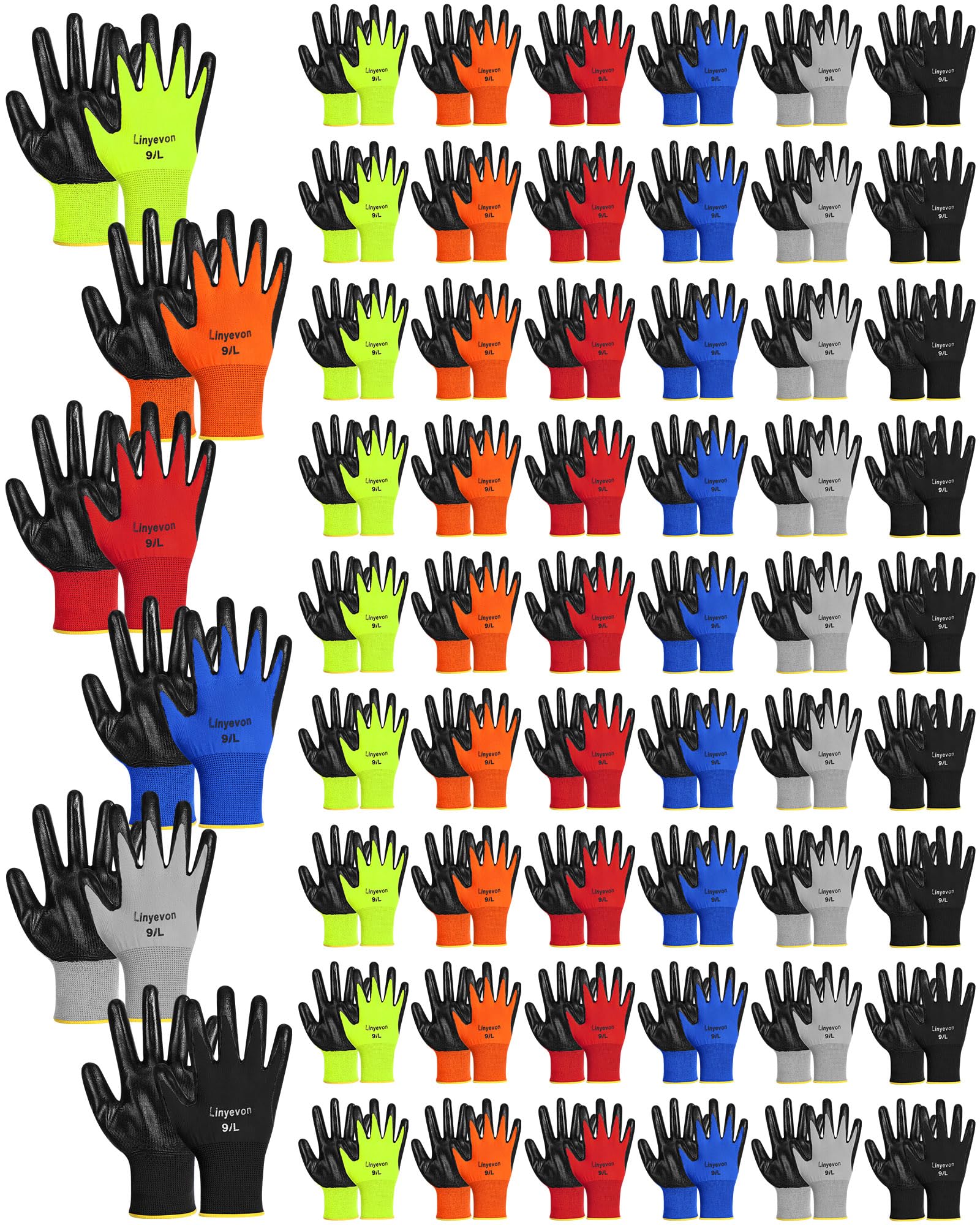 Maxcheck Pairs PU Coated Work Gloves Bulk, Reusable Rubber Safety Gloves for Men Women Work Warehouse, Mechanic, Woodworking