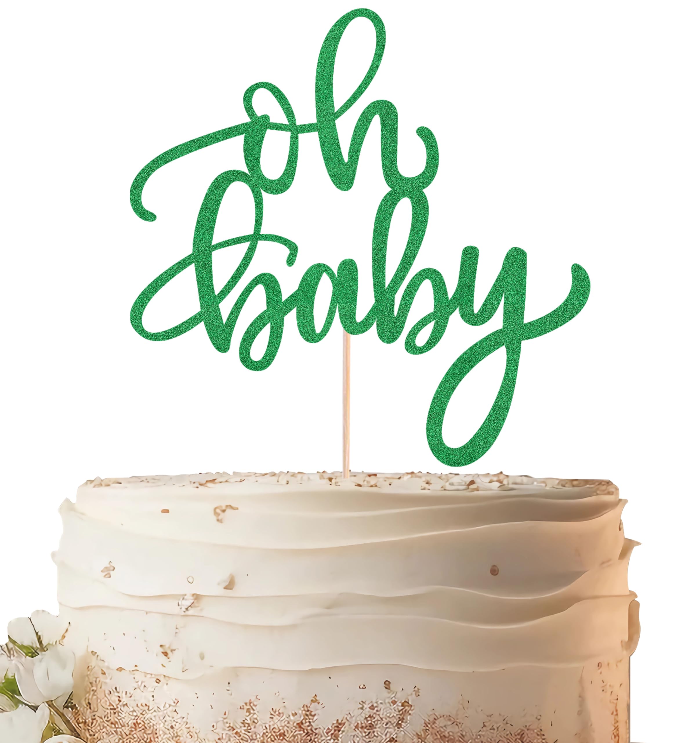 EONNCNT Oh Baby Cake Topper - Green Glitter Baby Shower Cake Decoration Supplies for Boys or Girls, Baby Shower Cake Topper for Baby Shower, Gender Reveal, Baby Birthday Party Supplies, โ image 1