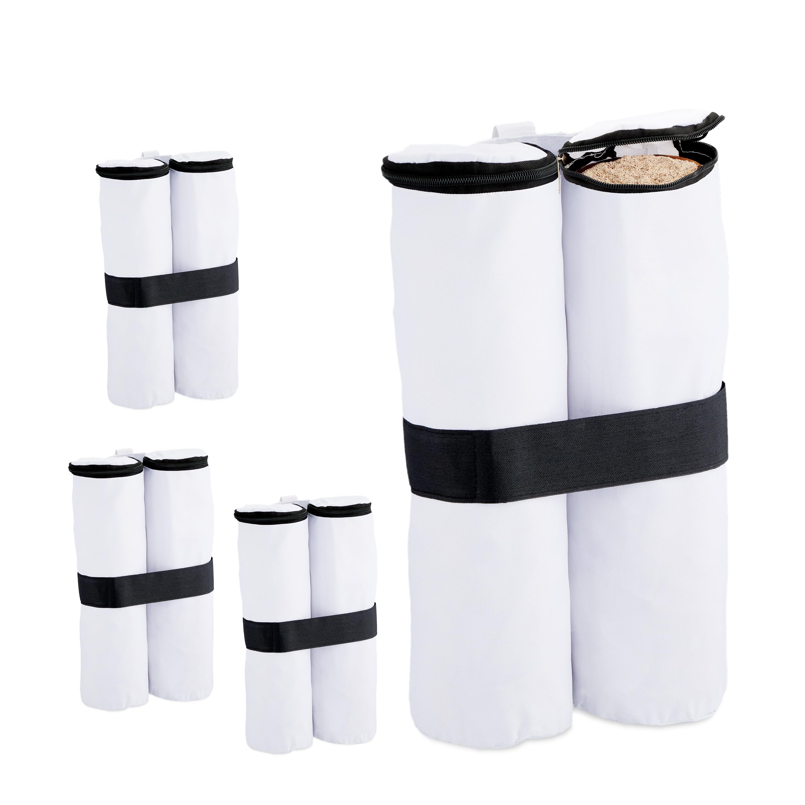 Relaxdays Sac de lestage, Lot de 4, Tissu Oxford, à remplir de Sable, Fixation de Tente, Poids, tonnelle, Blanc