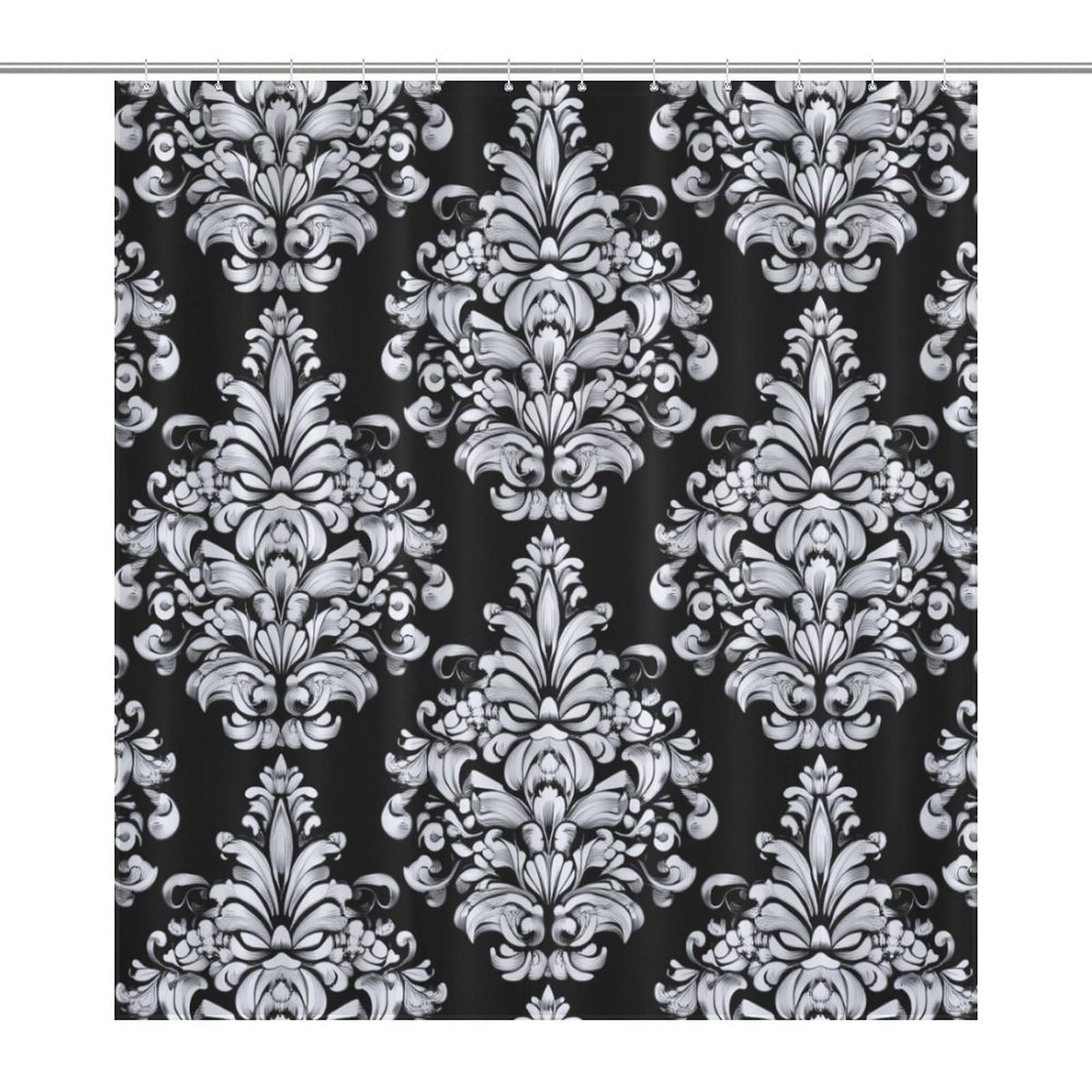 Classic Damask Design Shower Curtain for Bathroom, Leaf Pattern Fabric Bath Decor Curtain Set with 12 Hooks, 72"x84"