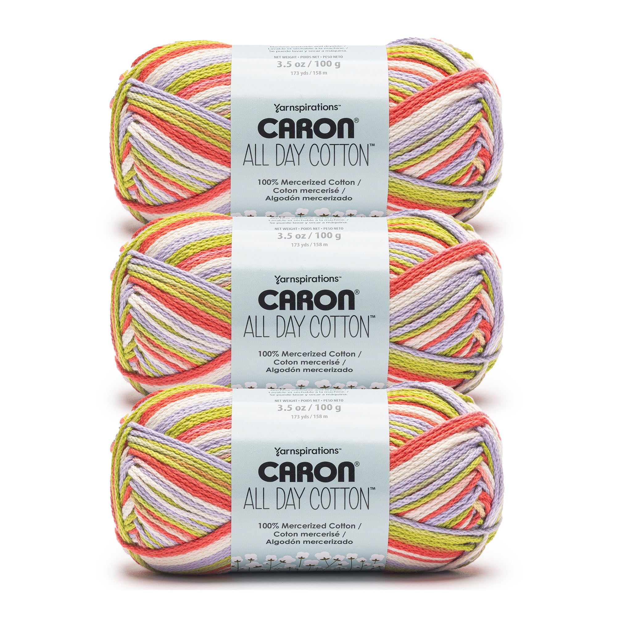 Caron All Day Cotton Prints Yarn for Crocheting, Lovebird, 3-Pack