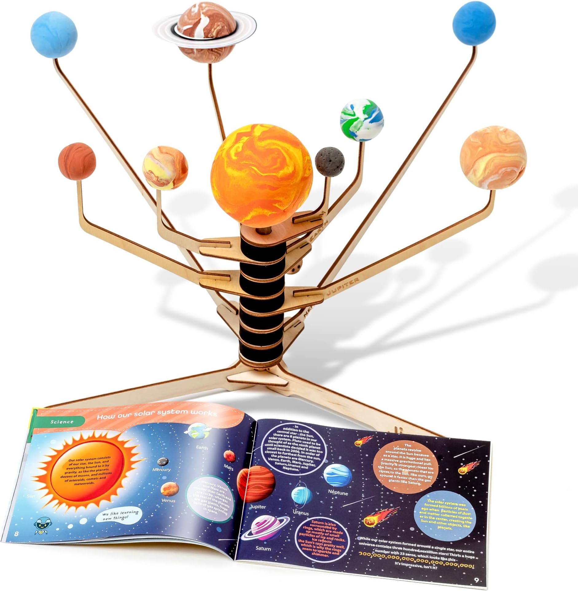 Educational STEM Box Model Solar System Toy Project for Kids - Rotating Building Planetarium Model DIY - 3 In1 Exciting Astronomy Game Kit Gift for Children Age 6 and Up