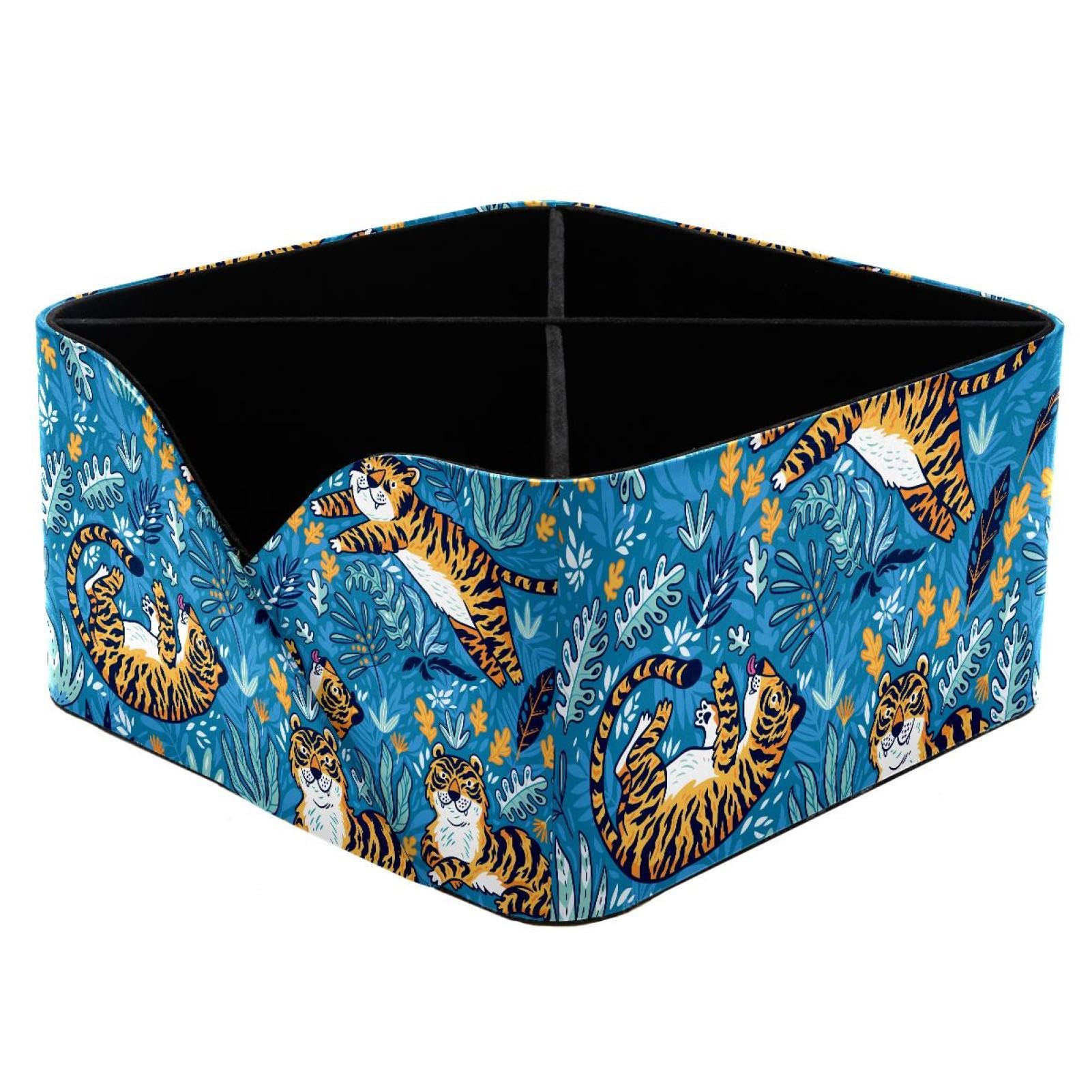 KengjuTesu Tigers Wild Life in Jungle Pattern Desktop Organizer Pen Holder, Rectangular Pencil Cup for Office, Study and Makeup Stations