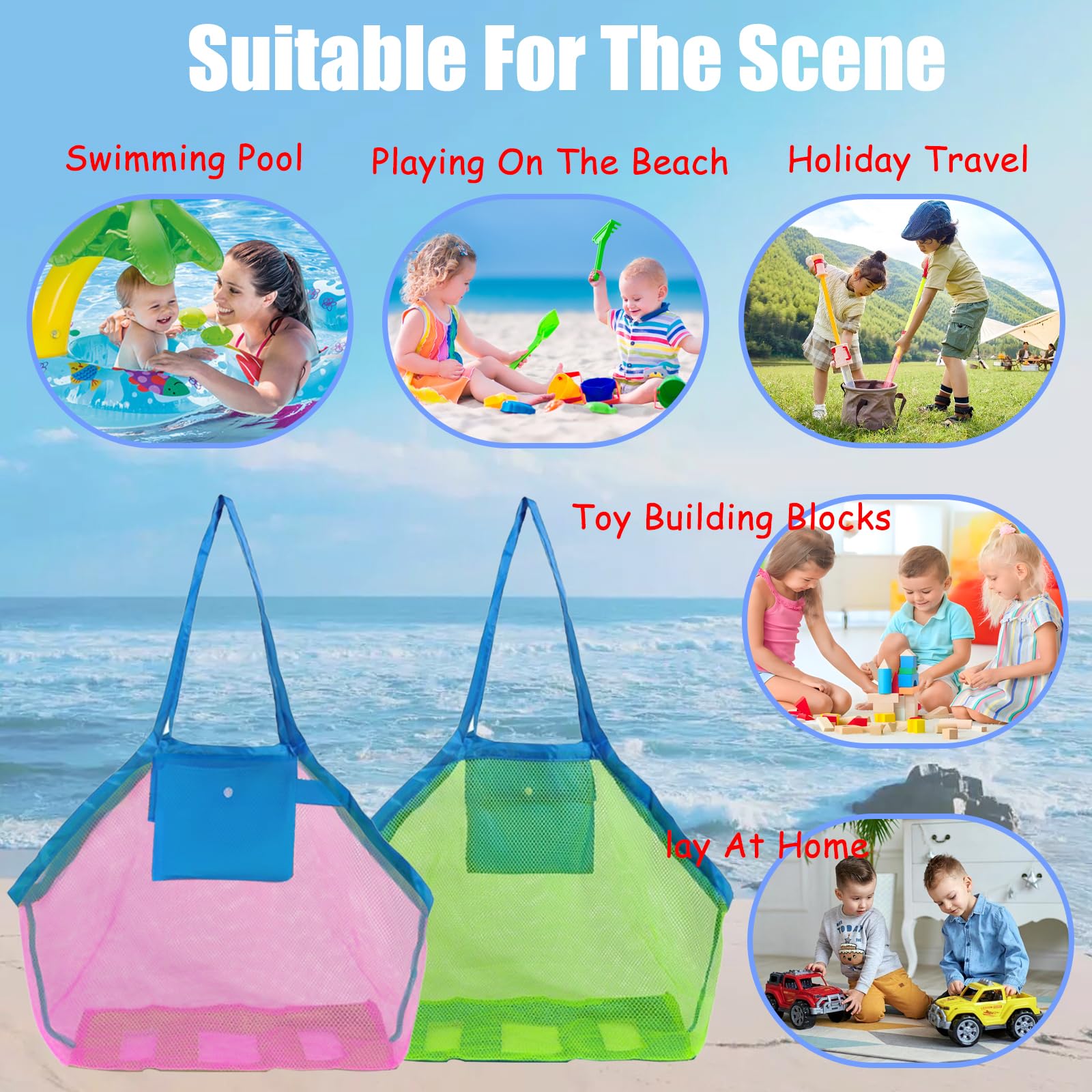 JSTHHTT Bolsa de Malla Plegable Grande para Juguetes y Playa, 2 Piezas
