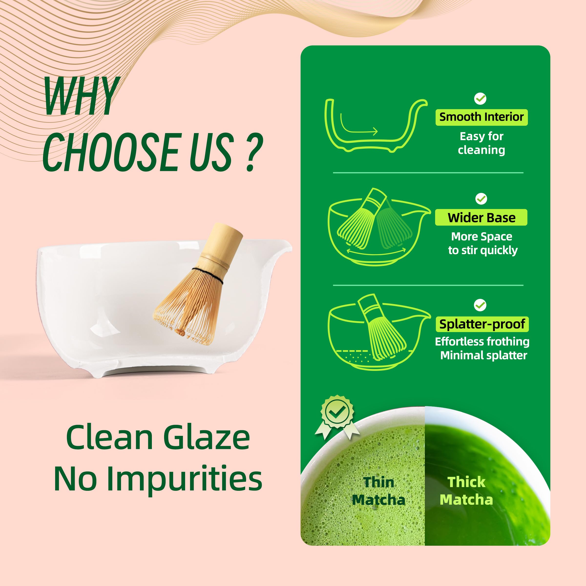 7 Stück Grüner Matcha Set, Matcha Besen,Matcha Set für Zeremonie,480 Ml/16.2 Oz Keramik Schale(chawan) mit Ausguss,Bambus Schneebesen und Halter,Tradition Matcha Tee Set