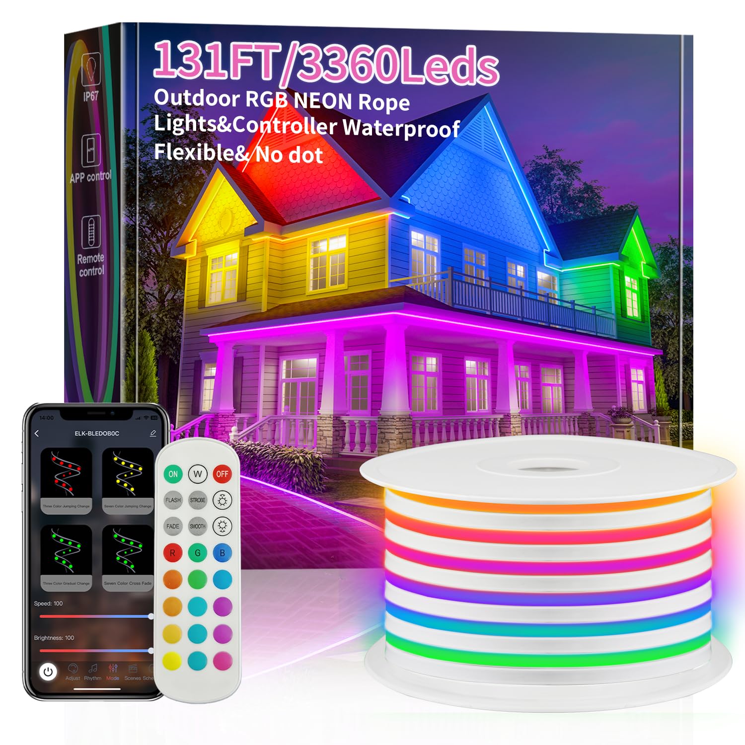 Photo 1 of ***FACTORY SEALED*** MEIYING 131Ft Neon Rope Lights,RGB LED Outdoor Strip Lights Waterproof,APP Remote Control Music Dimmable,84LED/m LED Rope Lights for Outside,Neon Lights Pool Deck Yards Christmas Indoor Outdoor Décor