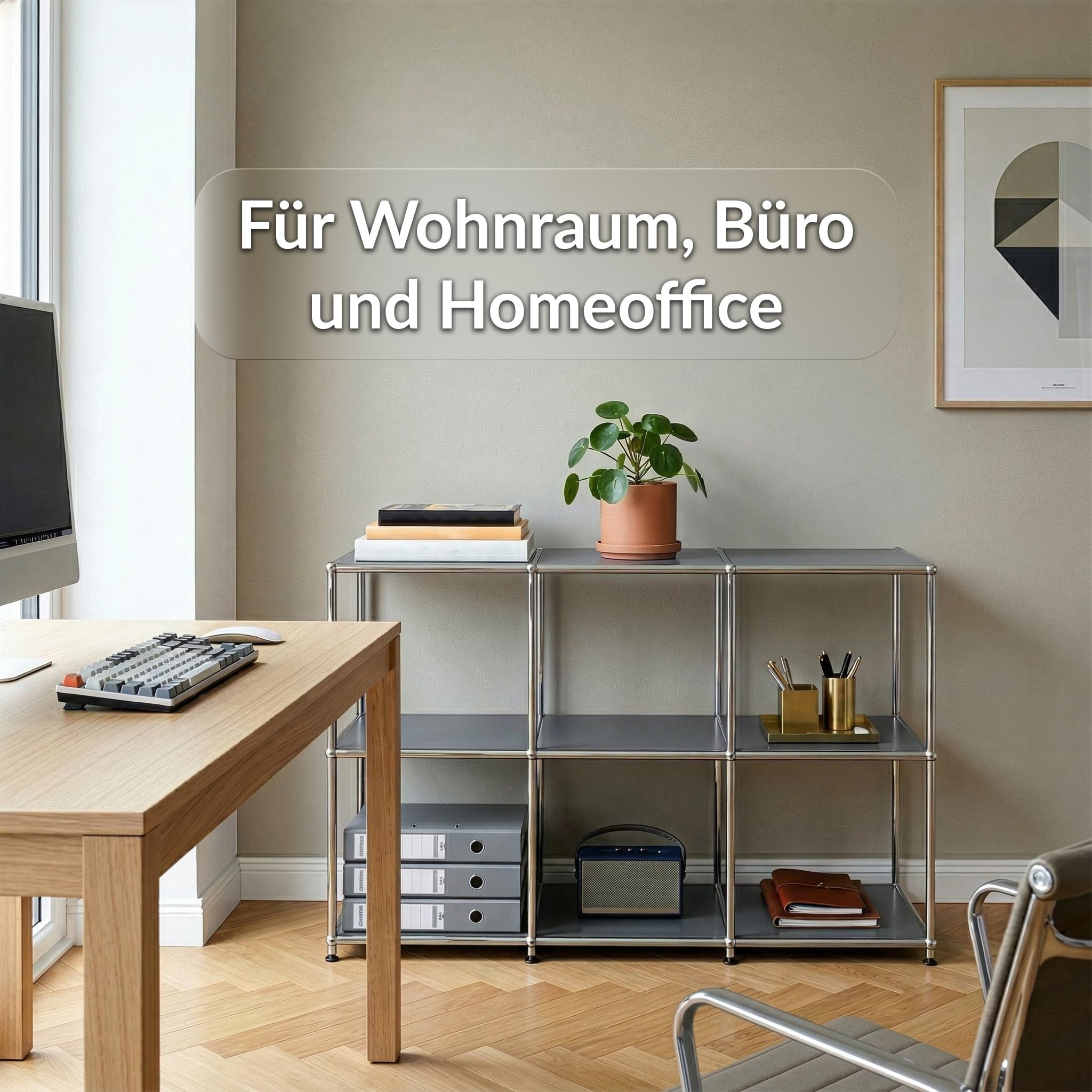 KARAT Regal - Grau 116x40x82cm - 3 Ablagen Metallregal - Sideboard & Lowboard - Offenes Bücherregal - Würfelregal - Concept Epure MK-018