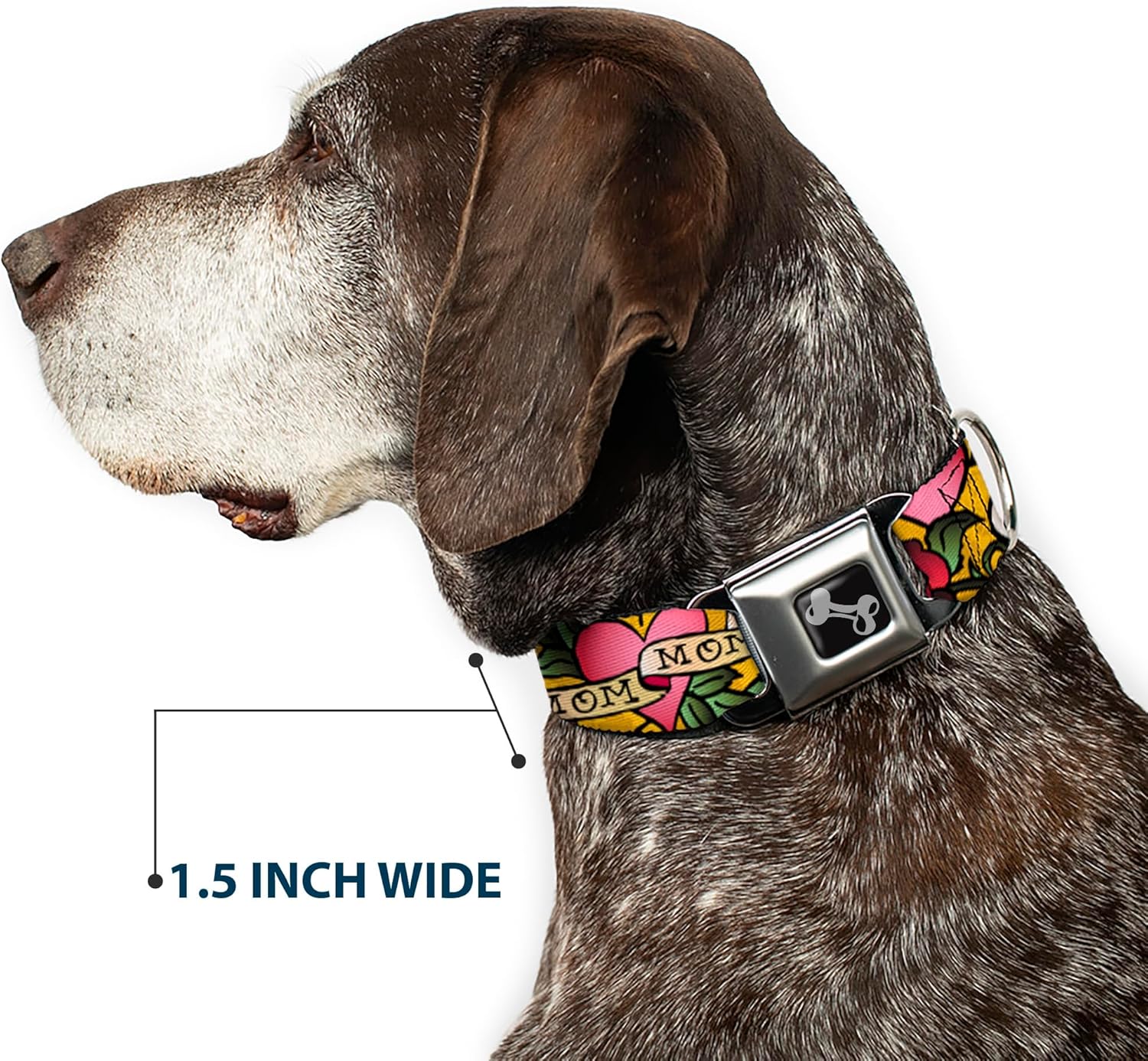 Dog Collar Seatbelt Buckle Mom Mom Yellow 11 to 17 Inches 1.0 Inch Wide