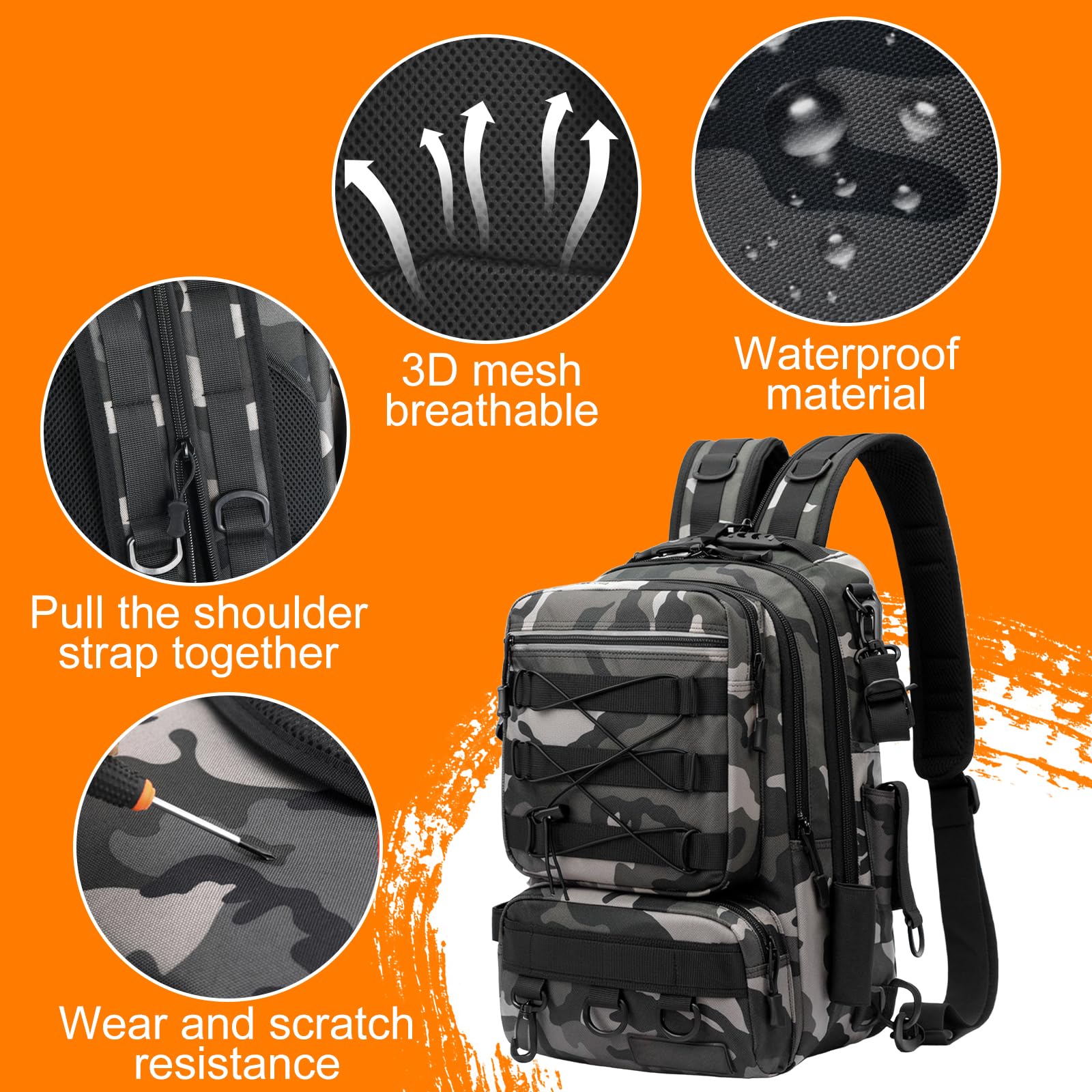 Dokeno Sac à Dos de Pêche, Multiple Pockets Sac de Pêche, Sac à Dos de Chasse et de Pêche, Sac à Dos d'accessoires de Pêche pour Support de Canne à Pêche, Cadeaux de Pêche pour Homme et Femme