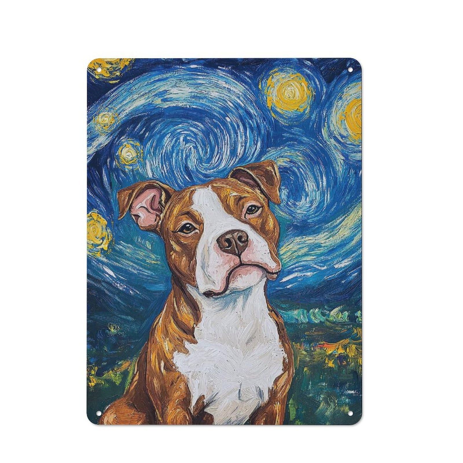 Junmoney Style-15 Pitbull Starry Night Retro-Style Tin Sign 40X30cm For Man Cave Or Games Room, A Metal Wall Feature For Games Rooms And Man Caves