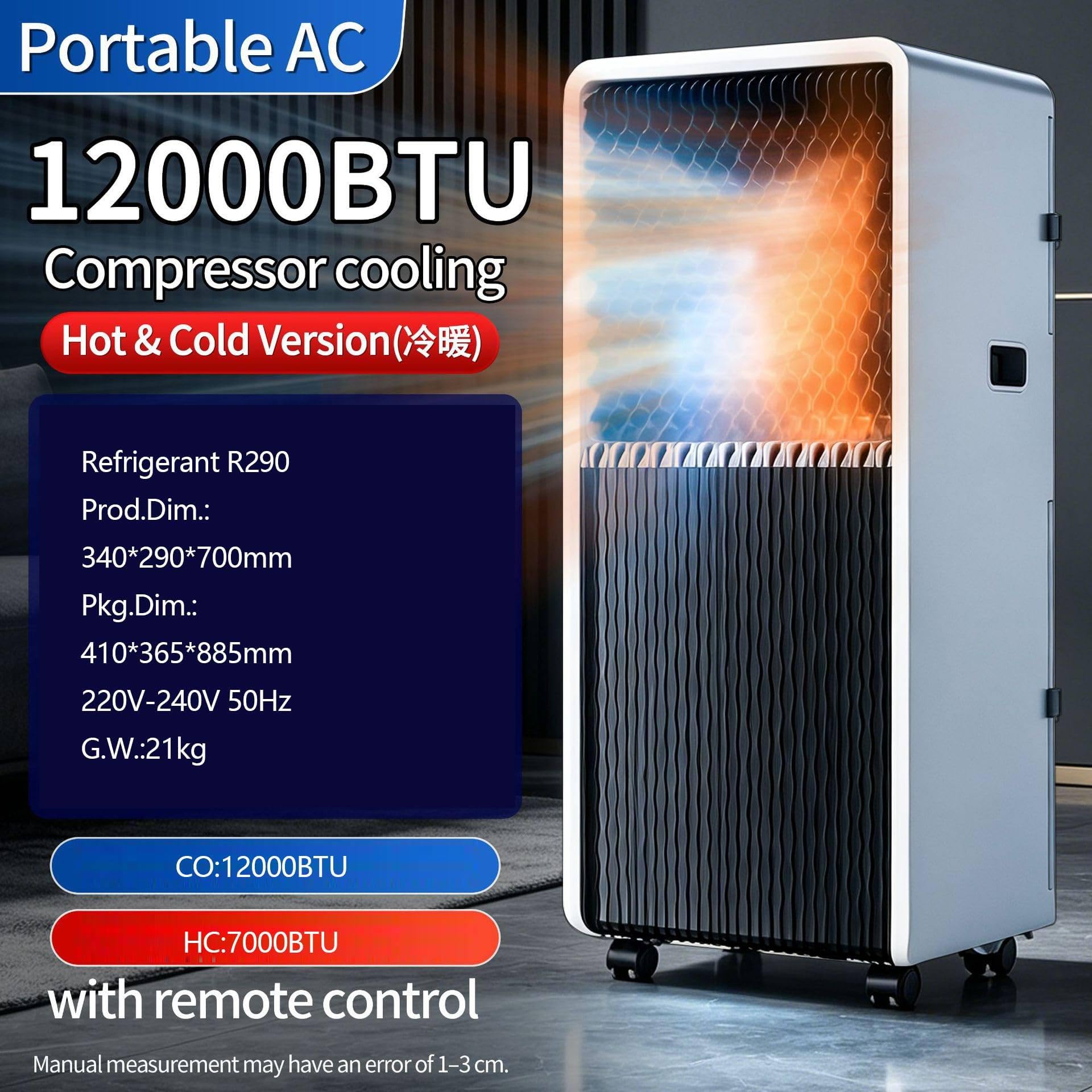 Condizionatore d'Aria Portatile da 12000 Btu, Condizionatore d'Aria Mobile Inverter con Raffreddamento, Deumidificazione E Ventilazione, Telecomando, per Camera da Letto