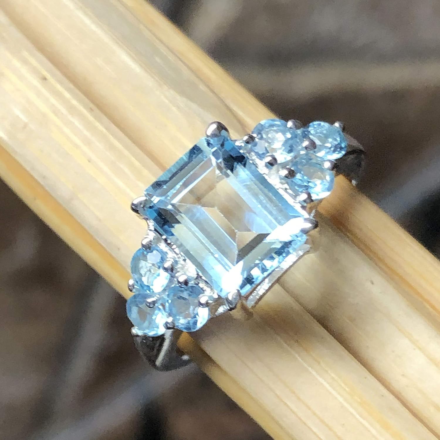 Natural 4ct Blue Topaz 925 Solid Sterling Silver Wedding Ring Size 5, 6, 7, 8, 9 - Image 6