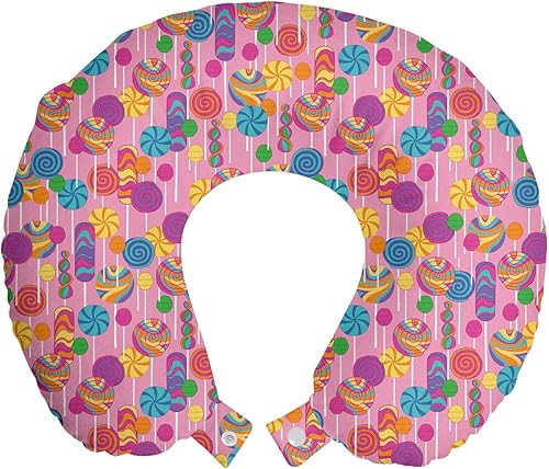 Miniatura 1 de Lunarable Almohada de viaje colorida para el cuello, diseño de caramelos, elementos multicolores, divertido diseño de azúcar, divertido tema de