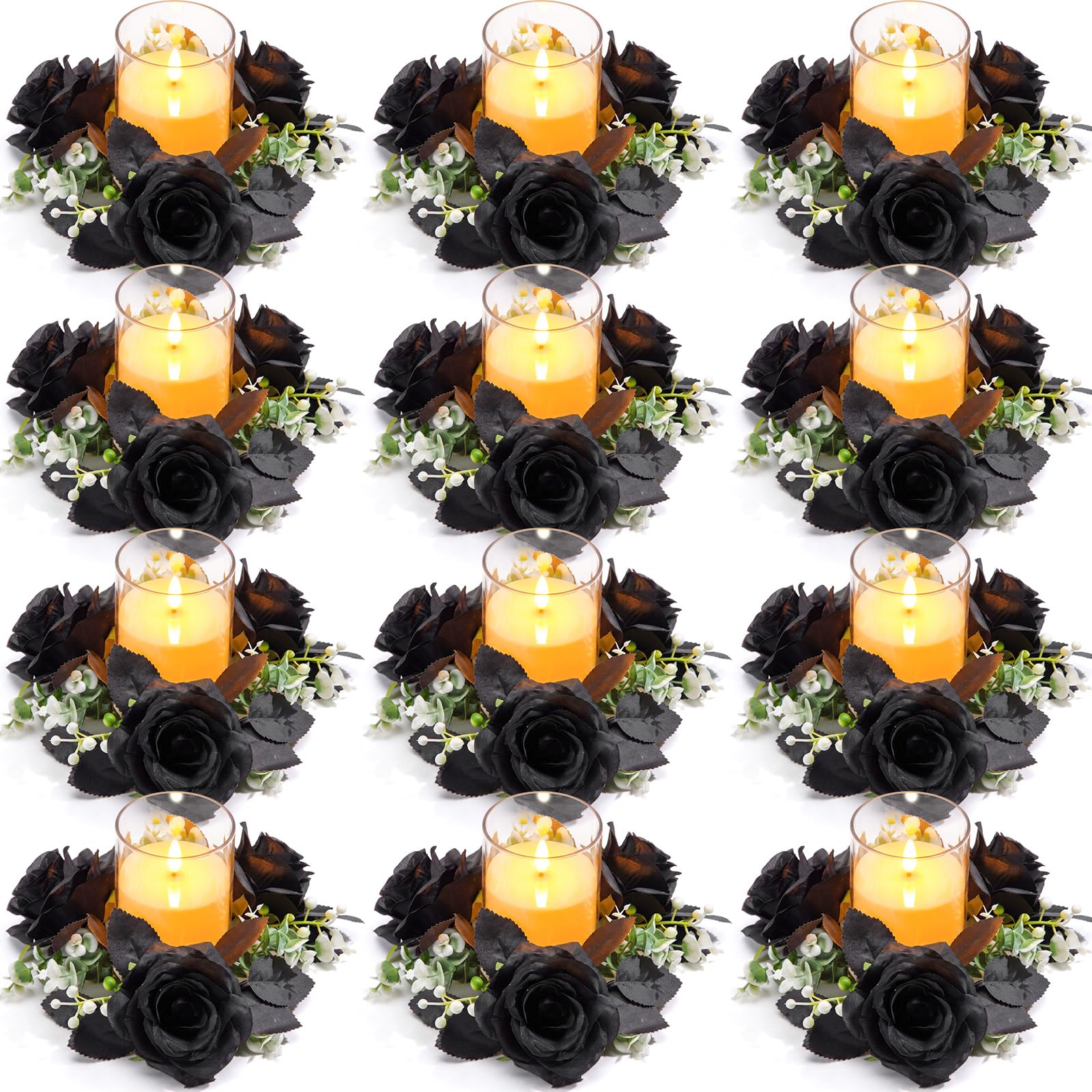 Photo 1 of Yunlly 12 Pcs Rose Candle Rings with Candles Sets, Black