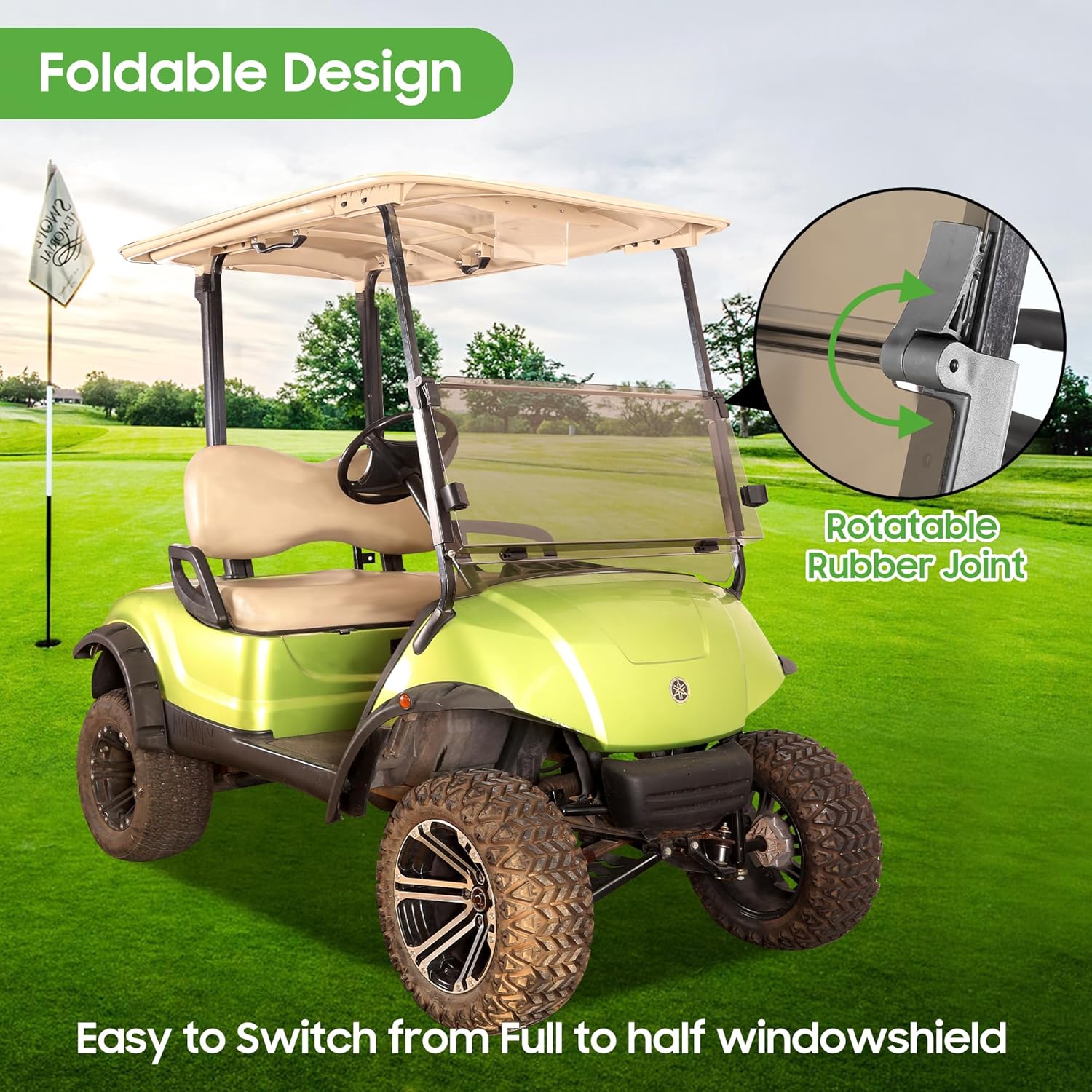 10L0L Tinted Windshield for Yamaha G29/Drive Golf Cart 2007-2016, 4MM Thicken, Foldable and Impact Resistant