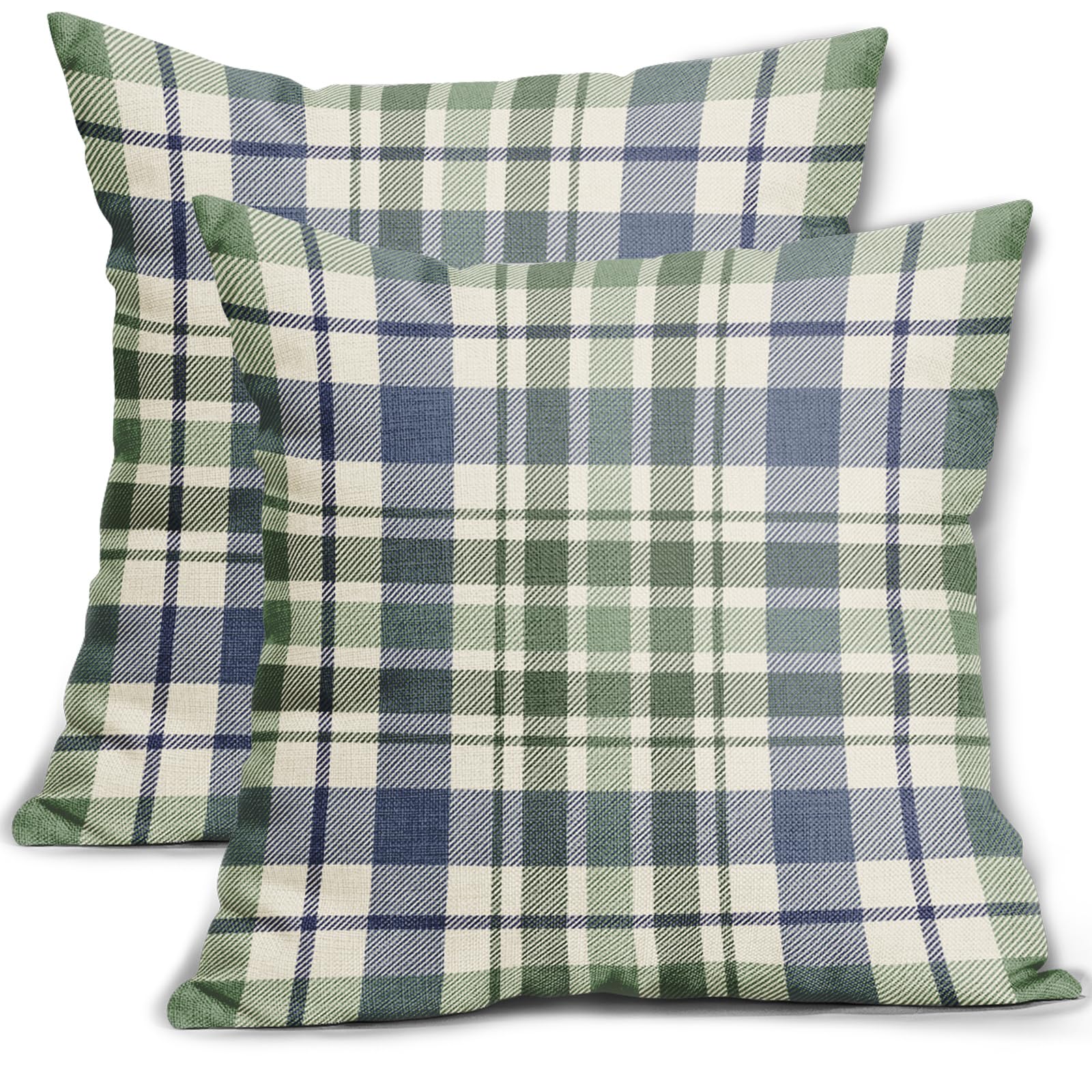 Aytipun Blue Sage Green Spring Plaid Pillow Covers 18x18 Set of 2 Seasonal Tartan Buffalo Plaid Holiday Print Decorative Outdoor Pillowcases Farmhouse