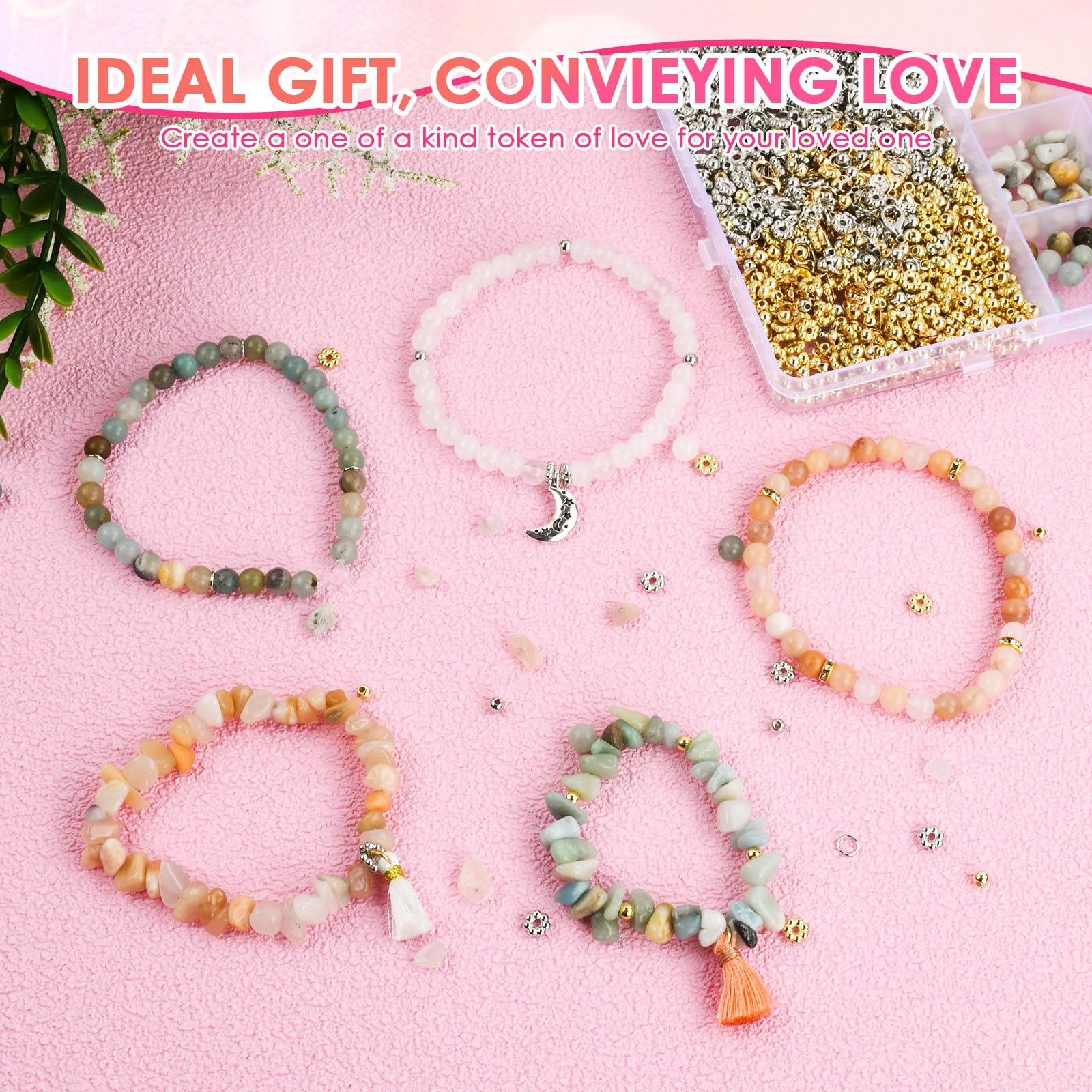 Perline per Braccialetti Naturali, 780 pcs Pietre Preziose da 6mm, Kit DIY per Creazione di Gioielli, Collane, Orecchini e Braccialetti, Set Completo con Accessori