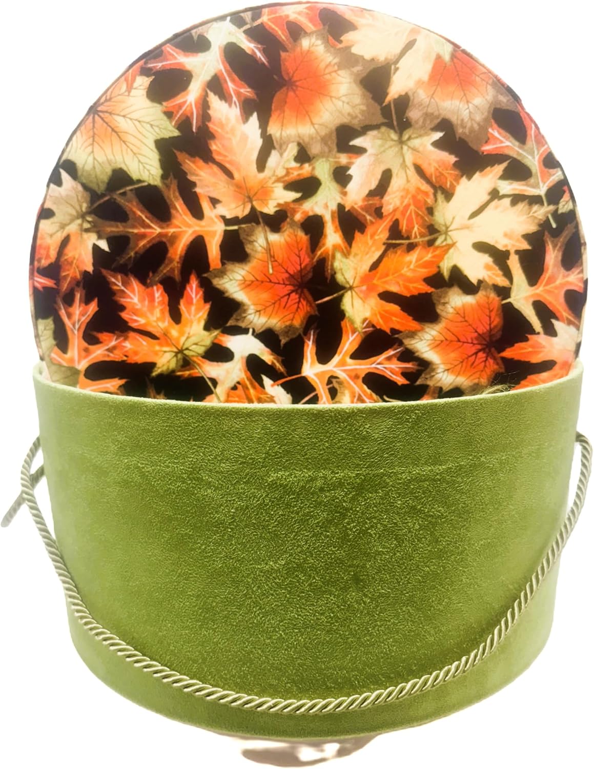 Thanksgiving Fabric Covered Hat Box 1.5" x 6.5" Round Decorative Gift Box for Fall Decor, Gifts, centerpiece & Keepsake Box- Autumn Harvest Design