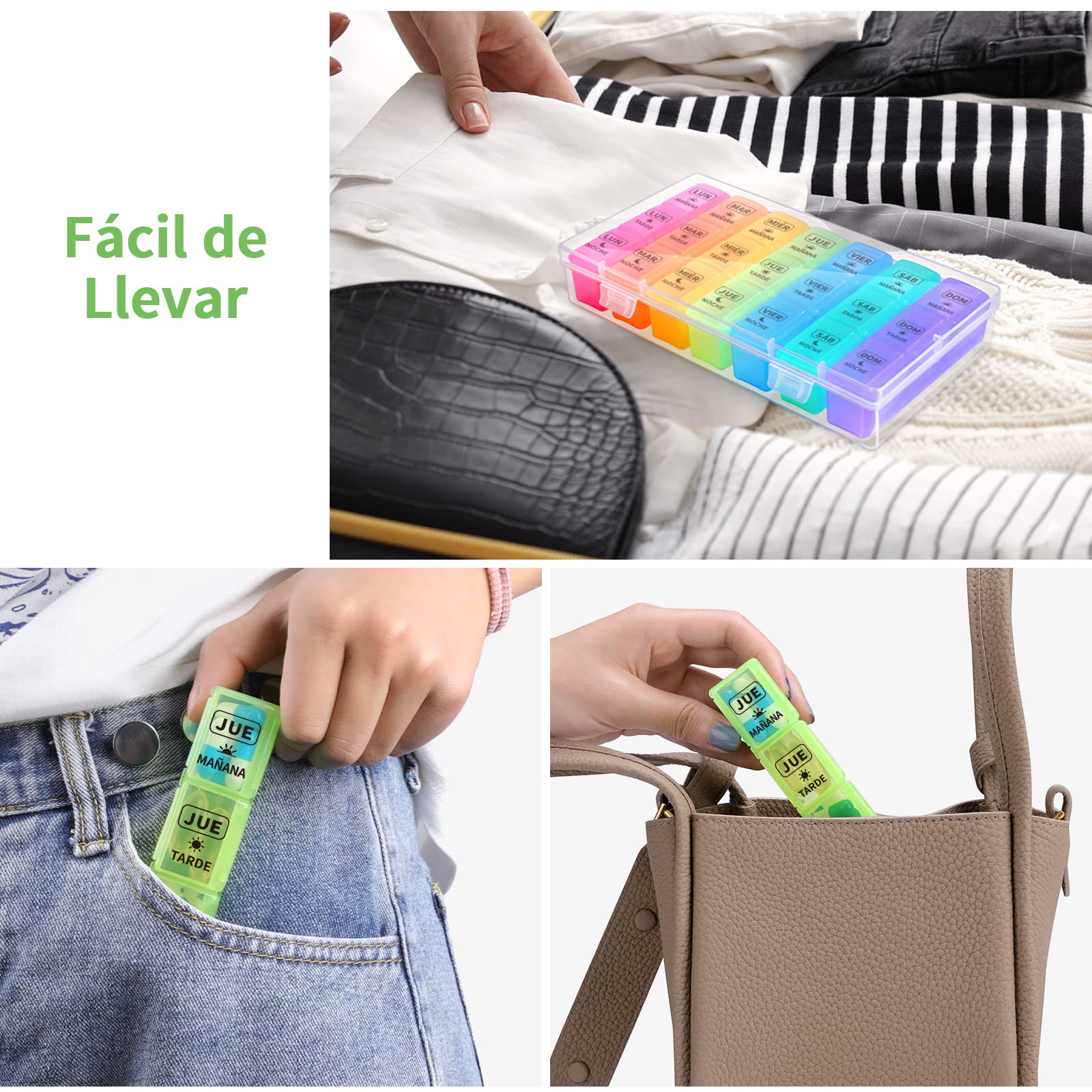 Pastillero Semanal 3 Tomas Español, Opret Pastillero Diario Grande, Dosificador de Comprimidos 7 Dias con 21 Compartimentos, Pastillero Diario de Viaje