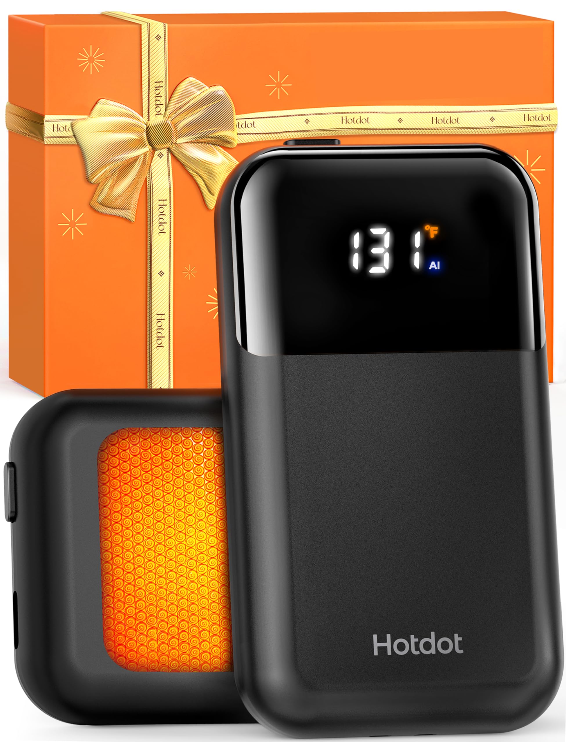 Hotdot Hand Warmers Rechargeable 2 Pack, 4 Heat Levels (104–131°F), Real-Time Temp & Battery Display, Electric Hand Warmers, Fast Heating, Fits in Gloves/Pocket, Gifts for Women & Men