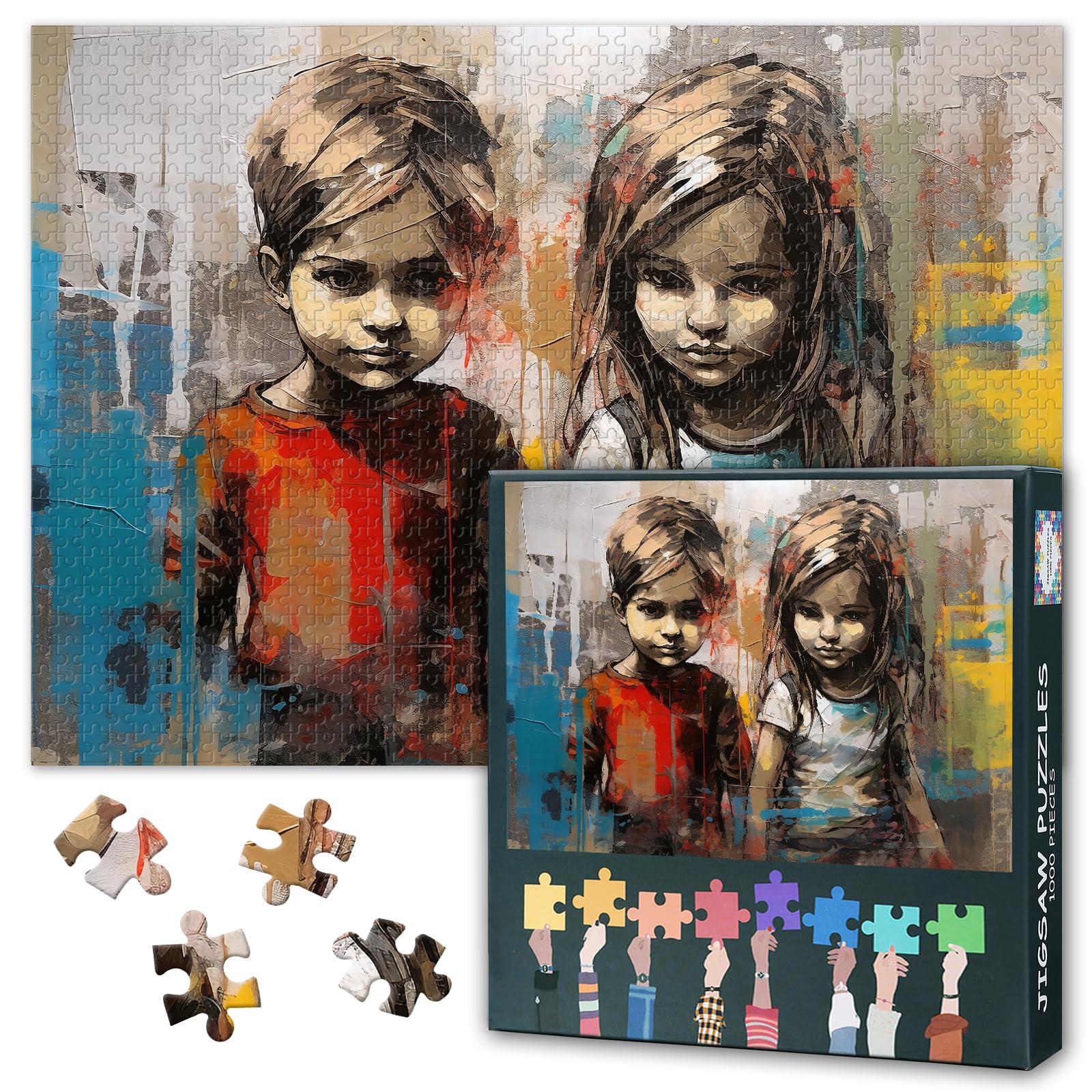 Figure Street Graffiti Puzzles for Adults 1000 Pieces, Two Kids Jigsaw Puzzles, Graffiti-Style Adult Puzzle for Adults, Educational Fun Games or Toys for Elders Friends 20X27 INCH