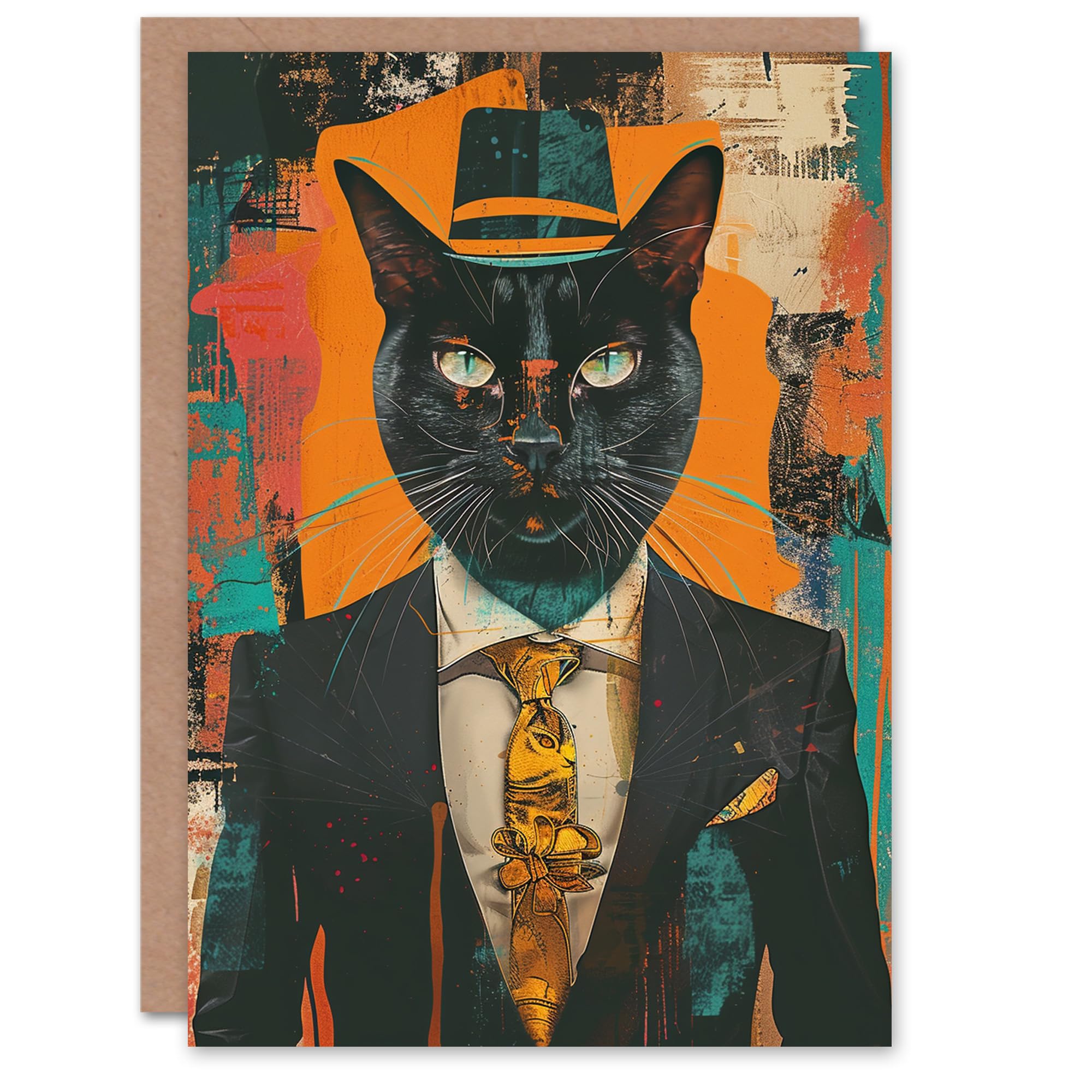 Artery8 Hepcat Culture Hipster Cat Lover Conceptual Art Blank For Him Or Her Art Birthday Card
