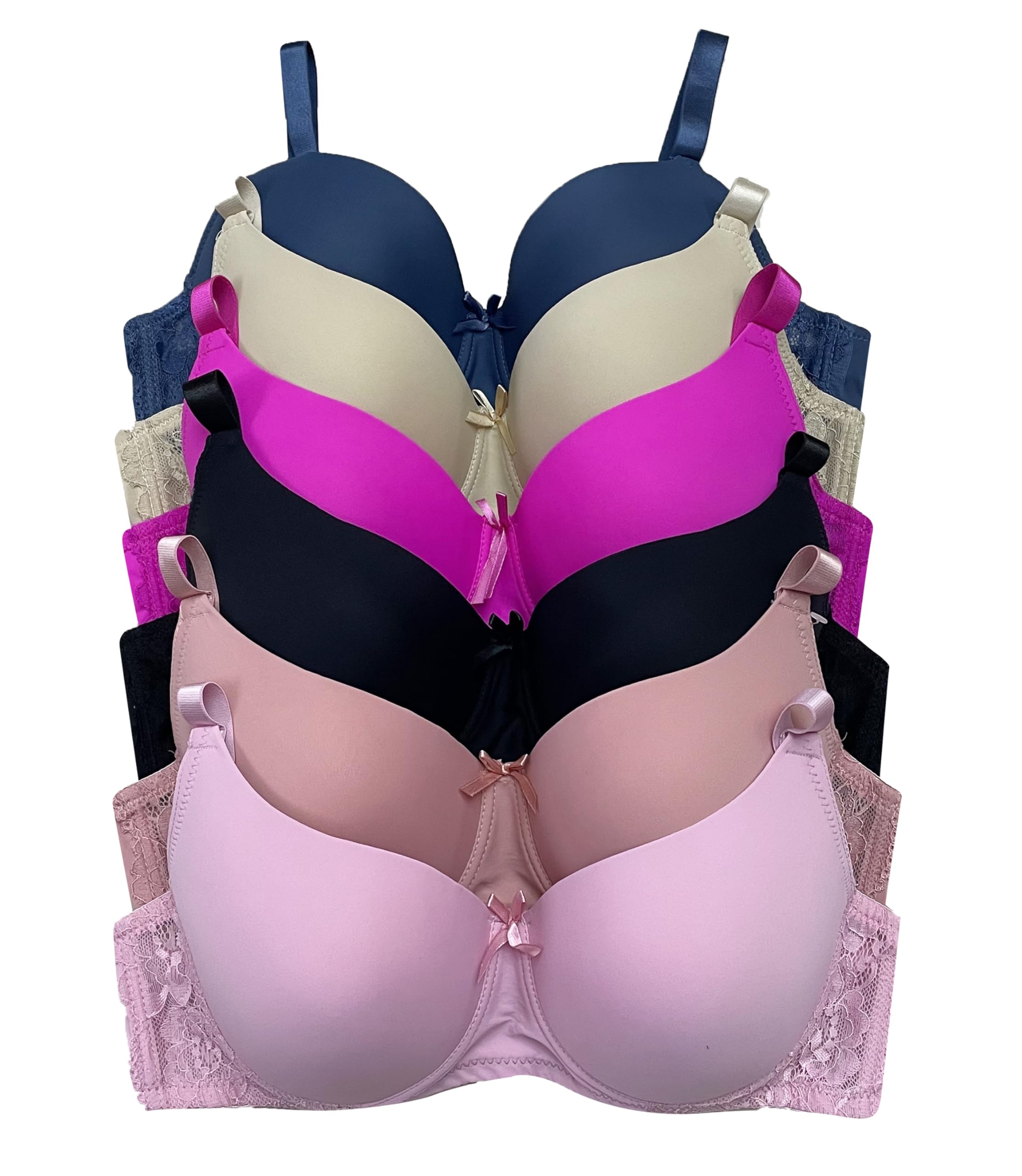 Viola's Secret 6 Pack of Color Print T-Shirt Bras B Cup C Cup and D Cup