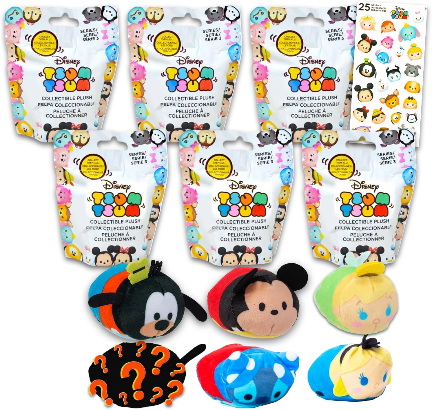 Tsum Tsum Plush Blind Bags Set - Bundle with 6 Tsum Tsum Mini Plush Toys Plus Stickers for Kids, Boys, Girls | Disney Tsum Tsum Goodie Bags