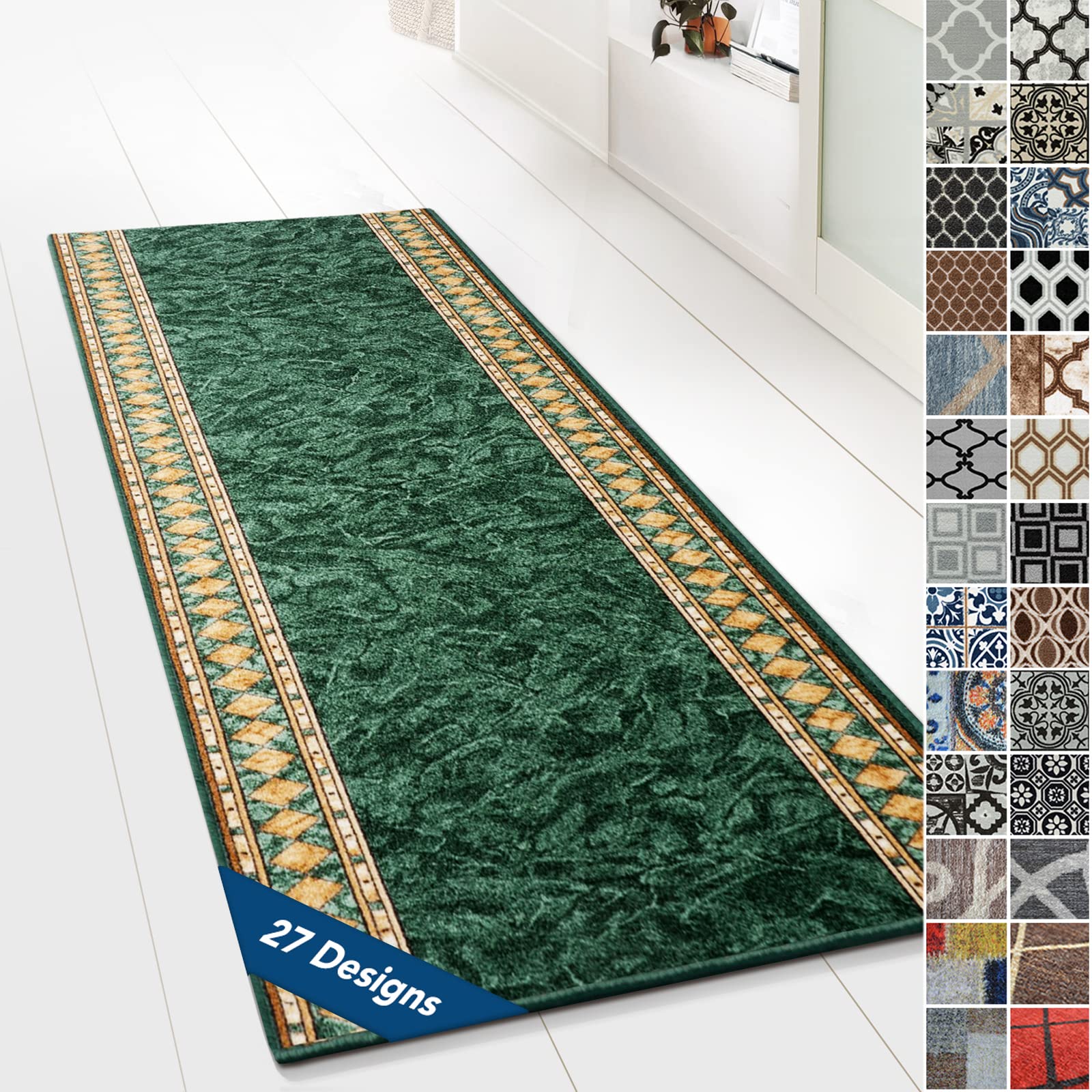 Design Carpet Runner Rug Floor Mat, Non Slip Runner Mat for Kitchen Hallway Living Room Bedroom Vintage Ornament Classic Modern Design (80 x 900 cm, Ruegen Green) — image 1