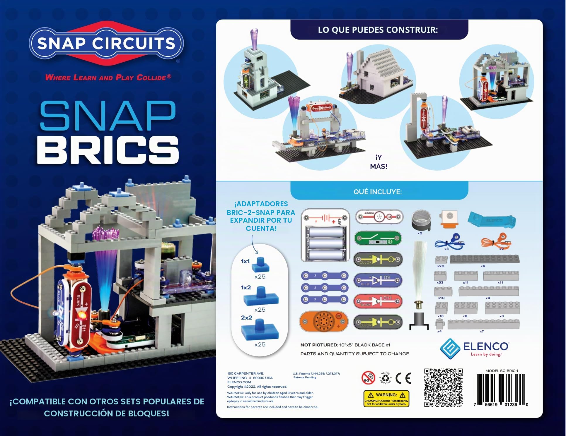 Snap Circuits SCBRIC1 Structures | Kit de exploración de ladrillo y electrónica Stem & Ladrillo Manual de Proyecto a Todo Color | 20 Piezas | 75 adaptadores Bric-2-Snap |140+ Brics, Multicolor