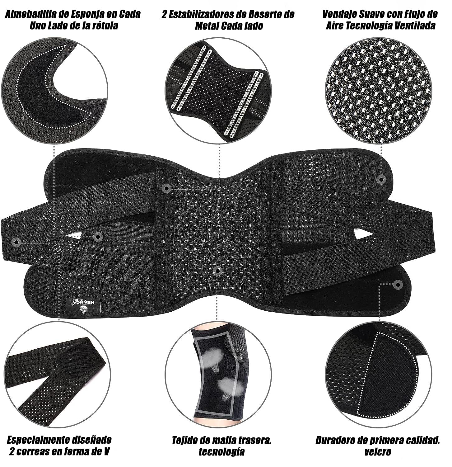 NEENCA Rodillera para Dolor Rodilla, Rodilleras de Compresión Con Tela de Malla Aire, Rodillera Ajustable Con Estabilizadores Laterales, Vendaje Ultra Suave para Lágrima de Menisco, Alivio Artritis