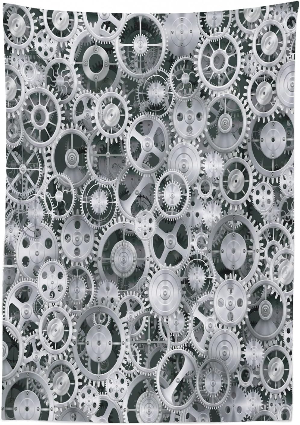 Ambesonne Clock Outdoor Tablecloth, Realistic Look Cogwheels Mechanism Gear Engineering and Technologic Themed Pattern, Decorative Washable Picnic Table Cloth, 58" X 120", Grey Silver
