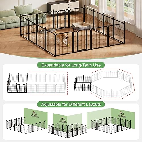 Miniatura 3 de Corralito para perros para interiores y exteriores, 24 pulgadas, 16 paneles, corralito de metal para cachorros, perros pequeños, corral grande con 2
