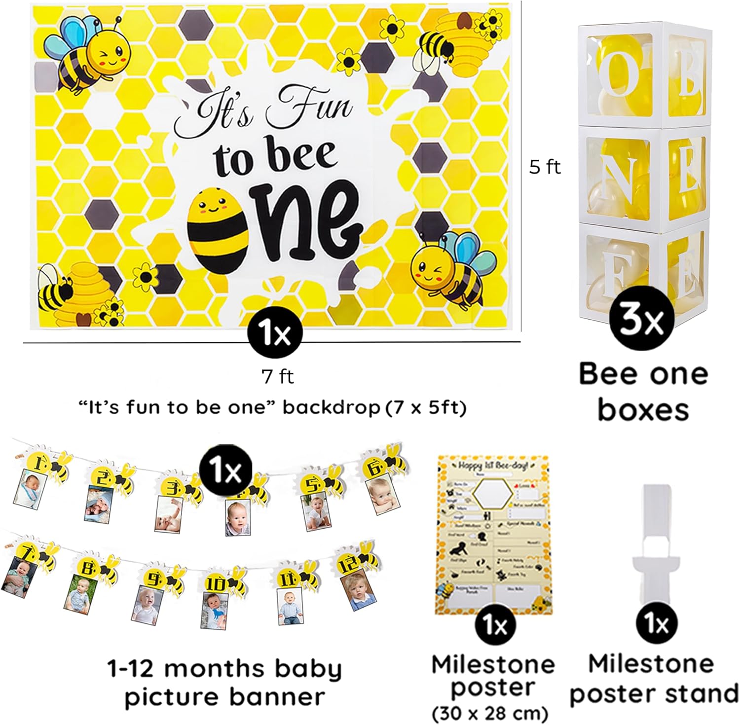 BIMASO IT'S FUN TO BEE ONE First Birthday Decorations – 300+pcs Decor & Table Set - One Year Old Birthday Decorations