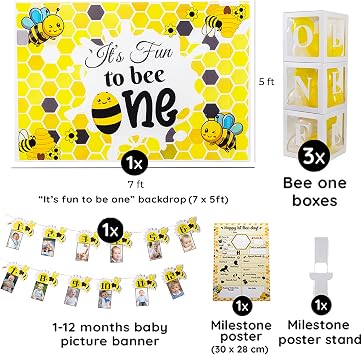 BIMASO IT'S FUN TO BEE ONE First Birthday Decorations 300+pcs Decor & Table Set - One Year Old Birthday Decorations