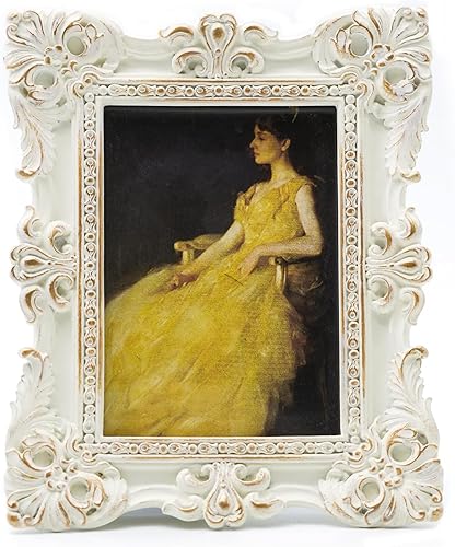 Miniatura 11 de CISOO Marco de fotos vintage de 4 x 6 pulgadas, marco de fotos antiguo y ornamentado en verde y dorado, para exhibición en mesa y pared, diseño