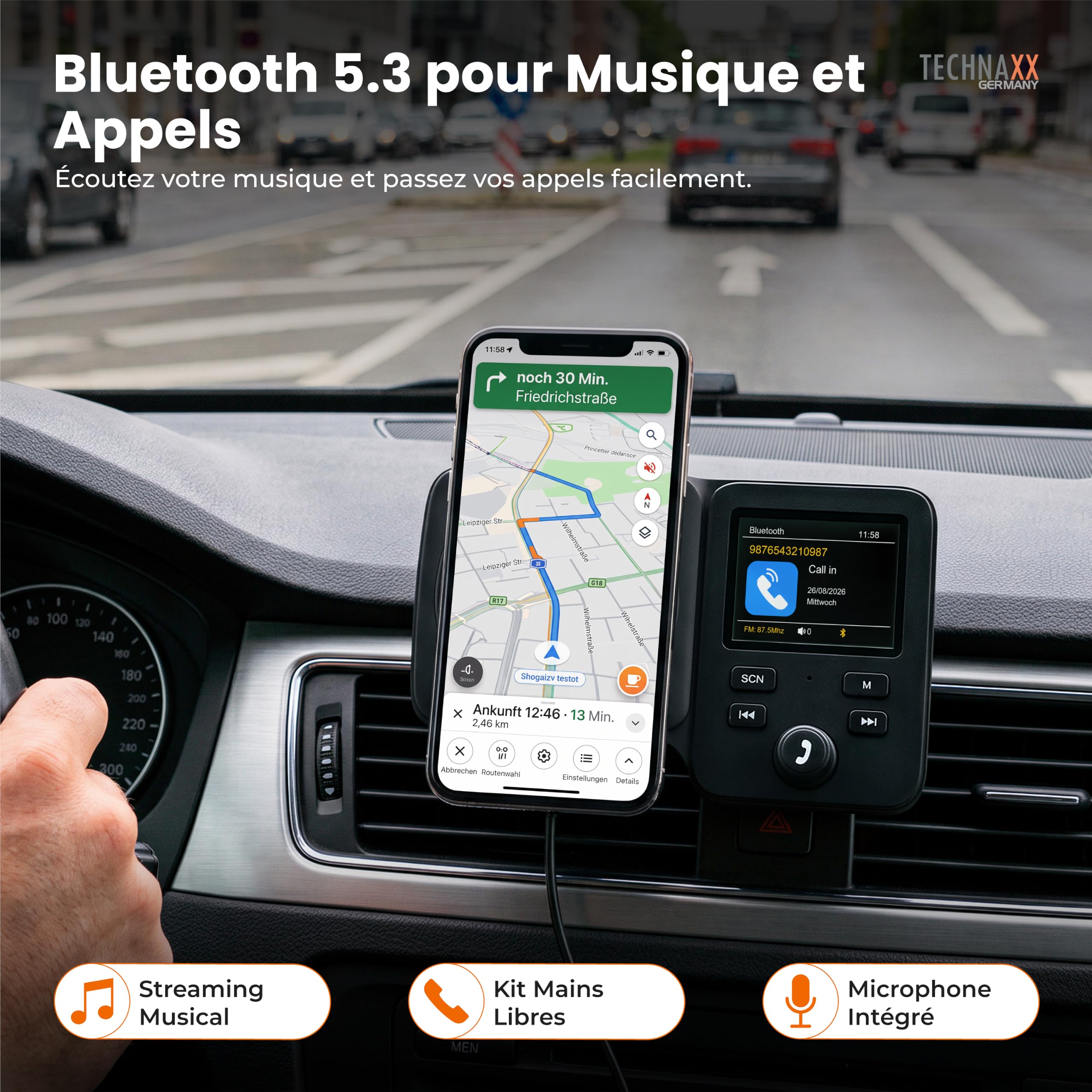 Technaxx Émetteur Dab+ FM, 15W, USB-C, Bluetooth 5.3 FMT1800