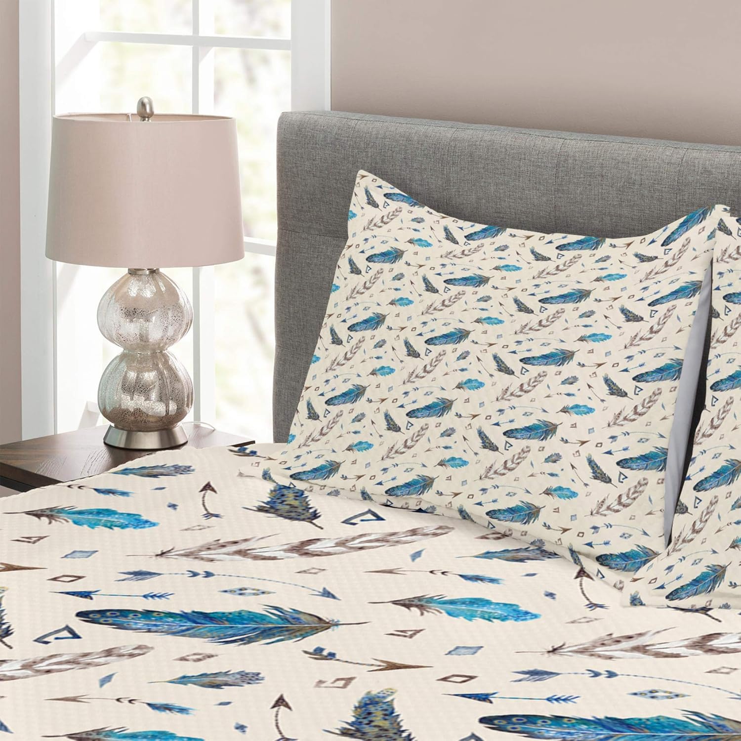 Uр Tо 40% оƒƒ Lunarable Arrows Bedspread, Tribal Style Design Arrows Colorful Feathers Oil Painting Effect, Decorative Quilted 3 Piece Coverlet Set with 2 Pillow Shams, King Size, Blue Grey Tор Brаndѕ Lunarable Arrows Bedspread, Tribal Style Design Arrows Colorful Feathers Oil Painting Effect, Decorative Quilted 3 Piece Coverlet Set with 2 Pillow Shams, King Size, Blue Grey