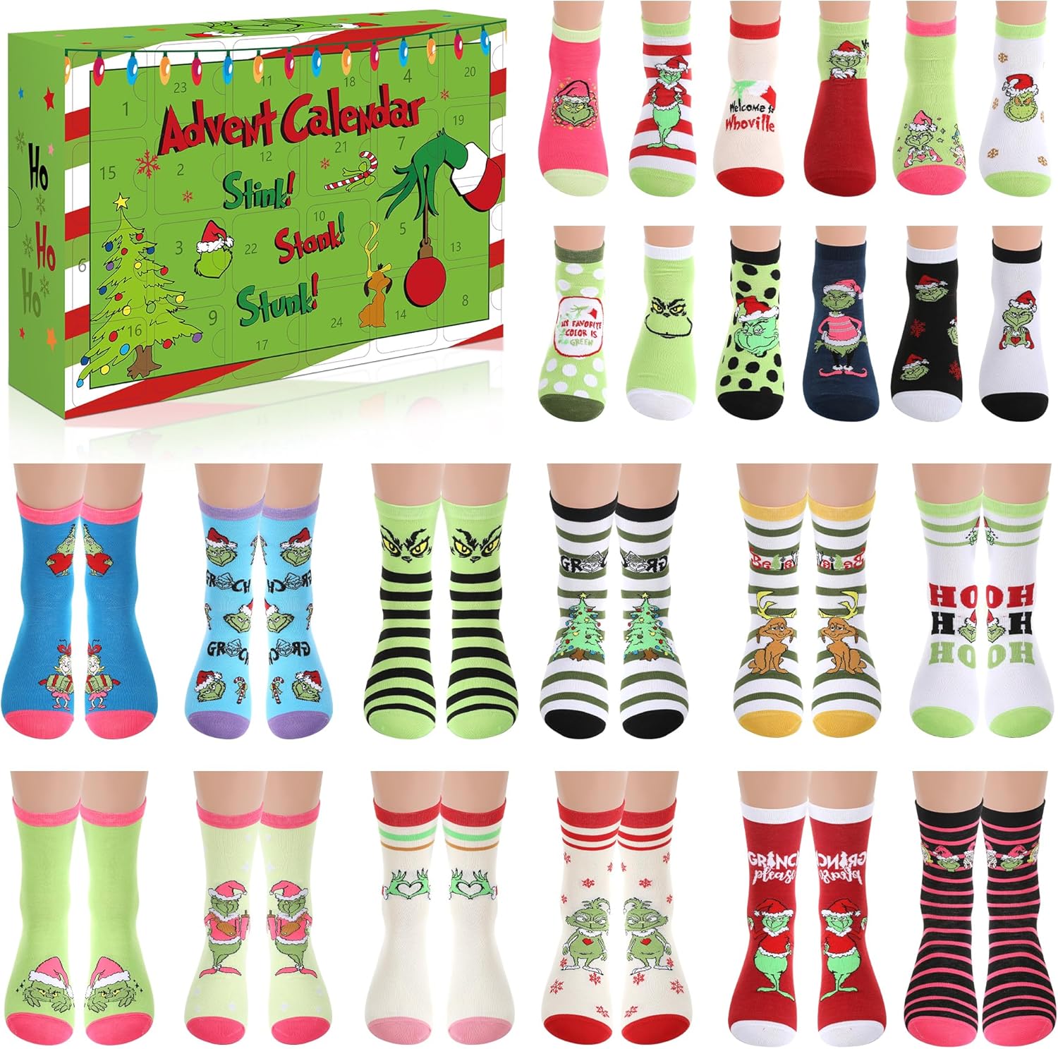 2025 Christmas Advent Calendar for Women Men Adult, 24Pairs Holiday Countdown Calendar Sock Set Present