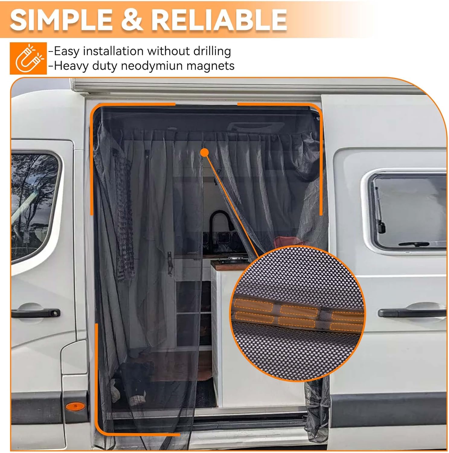 MELIPRON Van Bug Screen for Campervans, Magnetic Van Bug Net Mesh Screen Curtain Fit For Ford Transit, Sprinter Mid & High Roof Mosquito Net for RV Screen 83" W x 59" H