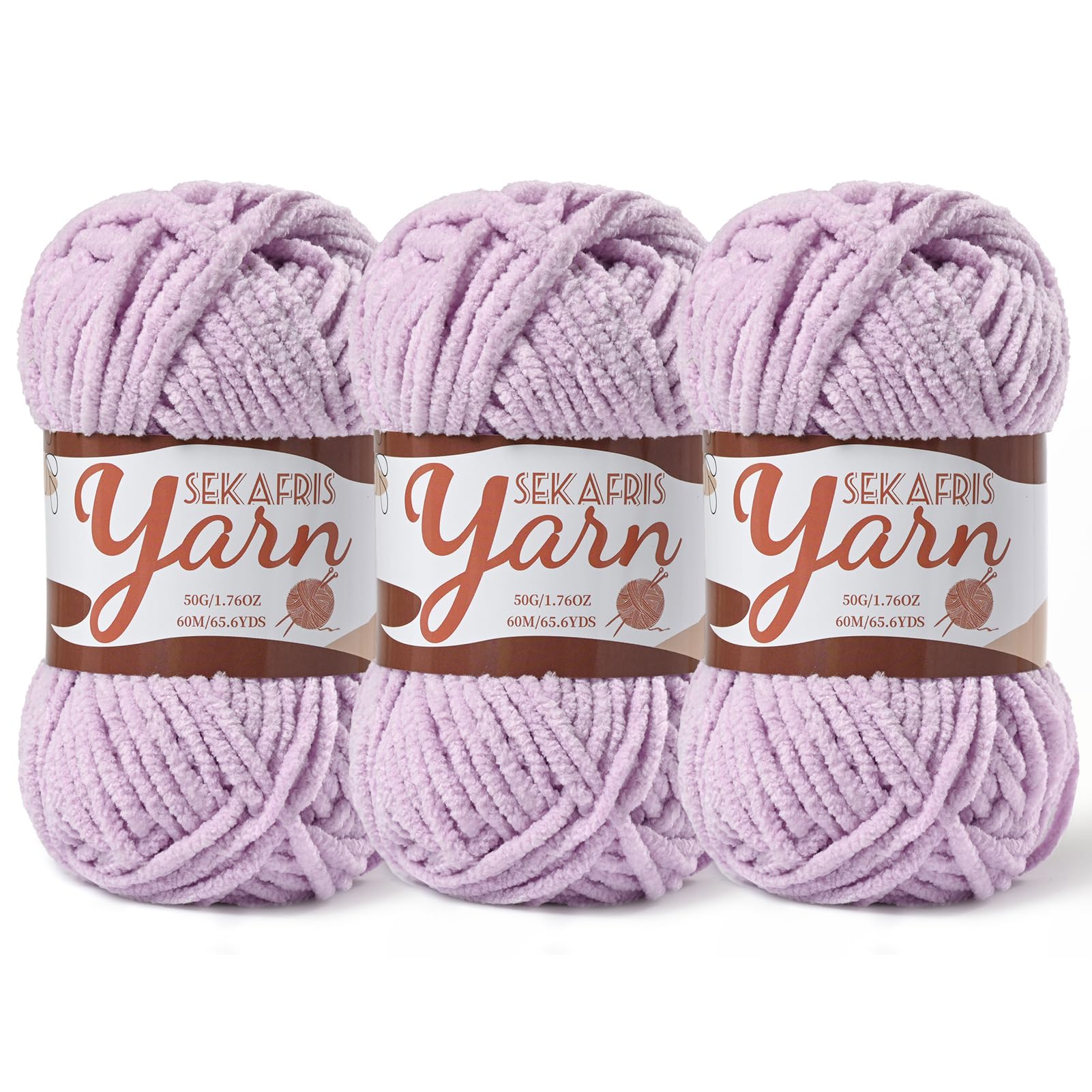Chenille Yarn for Crocheting Crochet Light Purple Yarn 3 Pack