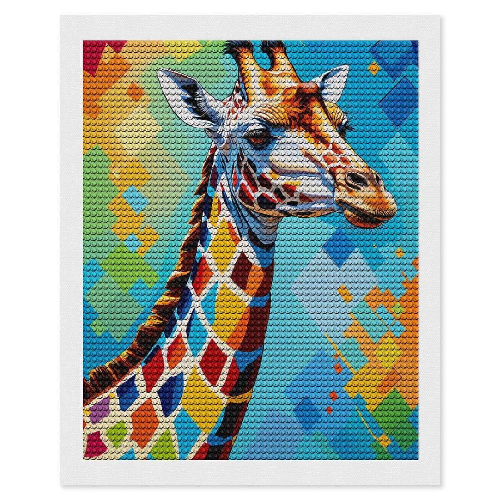 Junmoney Colorful Giraffe Portrait(4) Round Drill Diamond Painting 16"x20", for Craft Lovers, Stress Relief Craft, Bedroom Decor, Festive Craft Gift