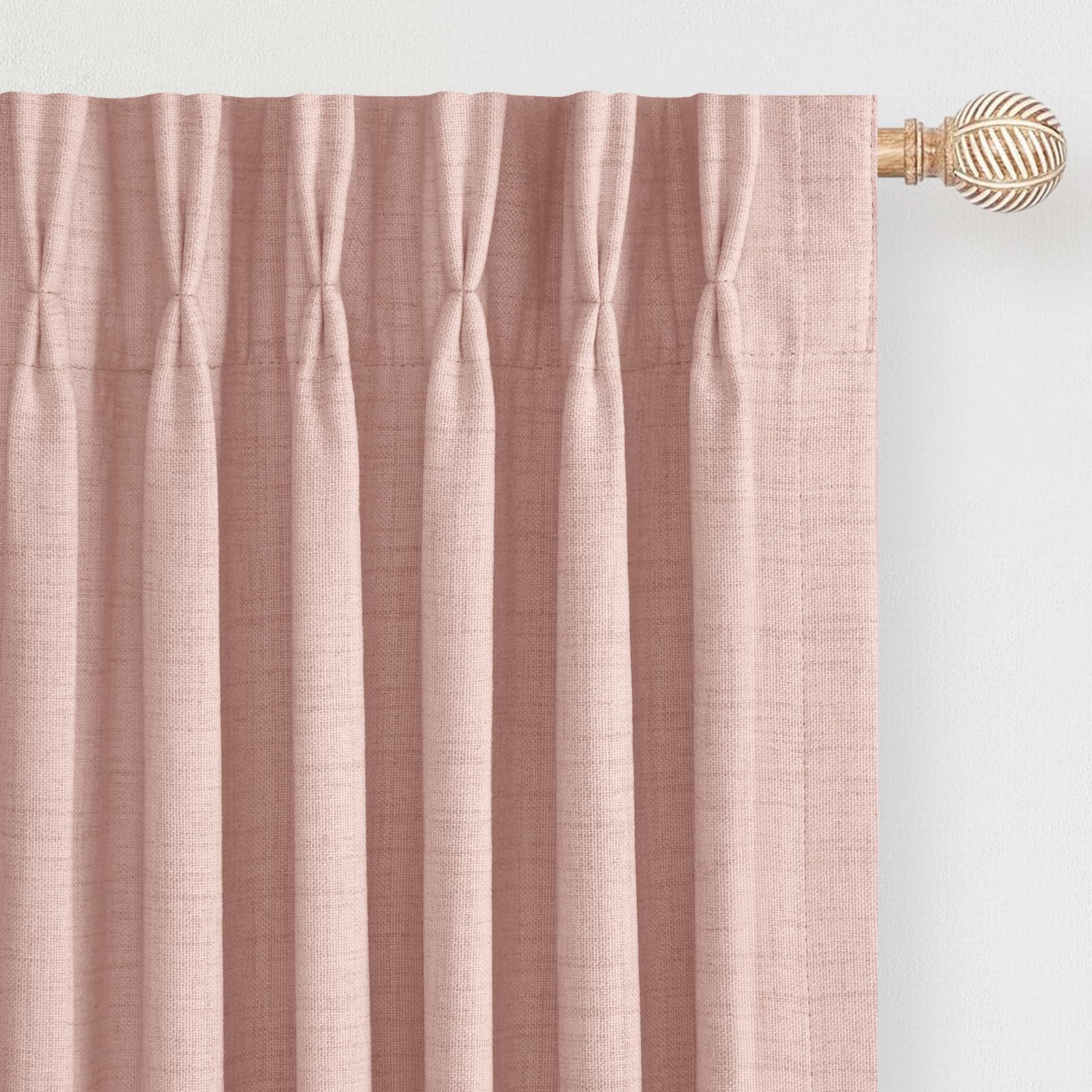DEFYNEE Pinch Pleated Curtain, Blackout Curtains for Bedroom, Linen-Look Thermal Insulated, with Back Tab & Hooks, Curtains for Living Room, Office, 2 Panels,40"x96",BlushPink
