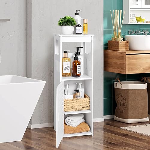 Miniatura 2 de YIGANG Waterproof Bathroom Storage Cabinet, FreeStanding Cabinet Organizer Unit with 1 Door and Shelf for Store Toilet Paper,Shampoo,White