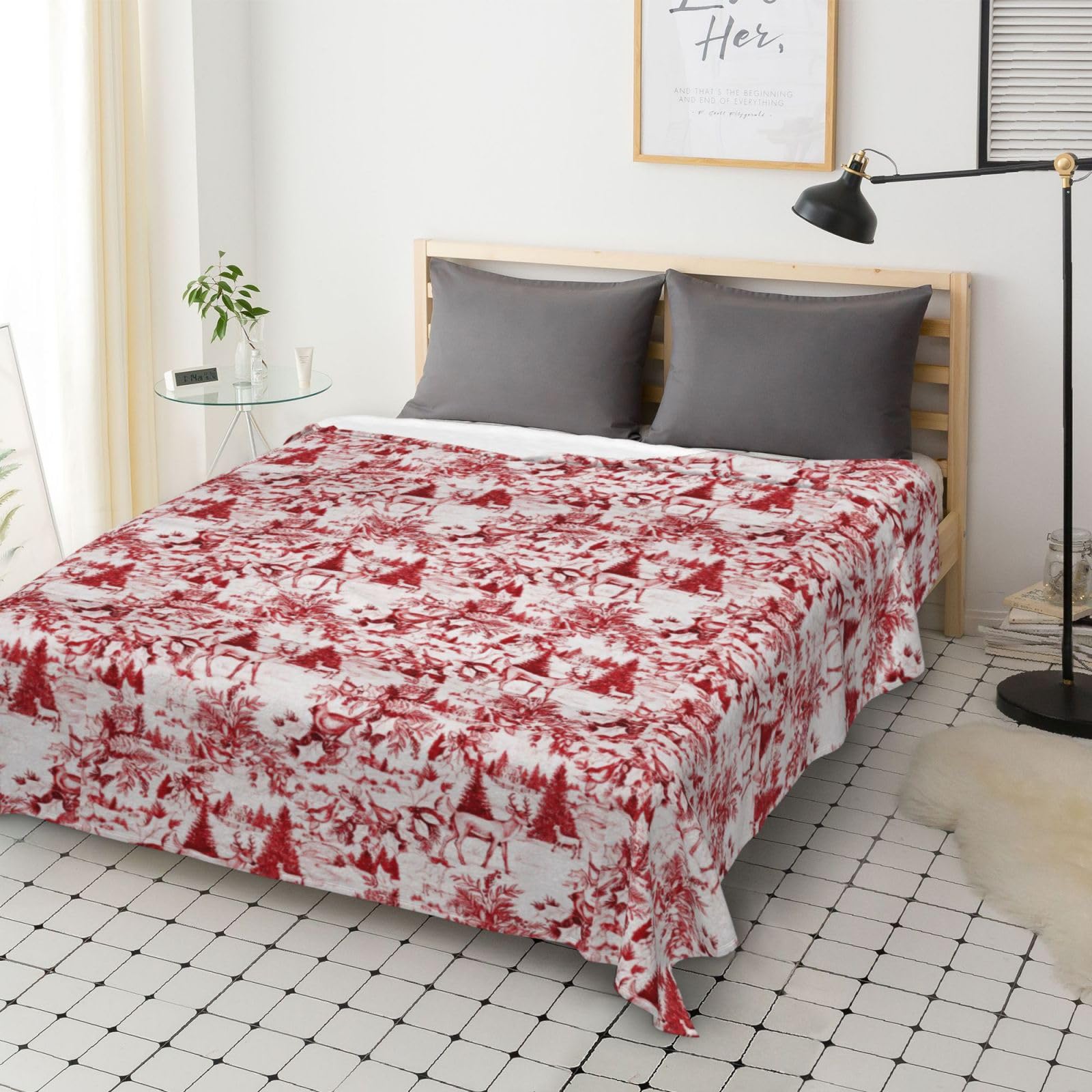 Couverture en flanelle avec imprimé ours et cerfs - 177,8 x 203,2 cm - Chaude et confortable - Pour l'hiver - Pour camping ou voyage