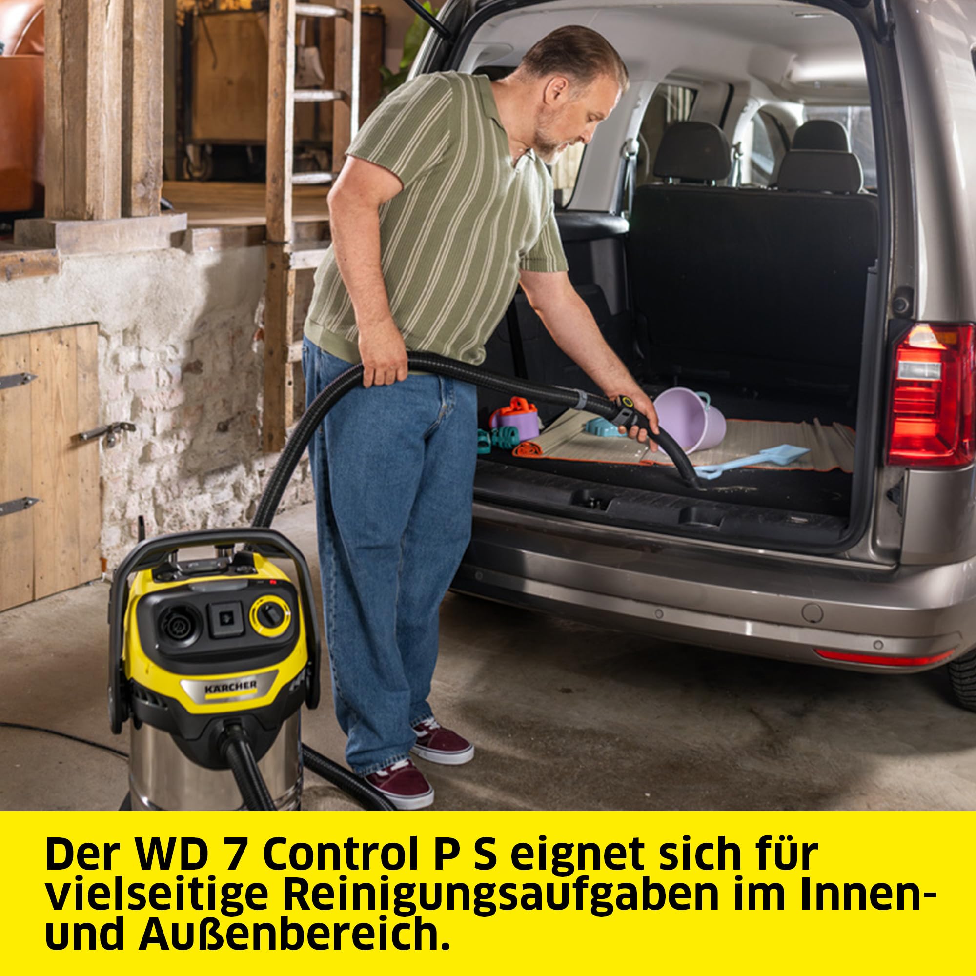 Kärcher Nass-/Trockensauger WD 7 Control P S 30/6/35/T, intelligentes Filterkontrollsystem FILT!elligence, Fernbedienung, integrierte Steckdose, Blasfunktion, Leistung: 1400 W, Edelstahlbehälter: 30 l