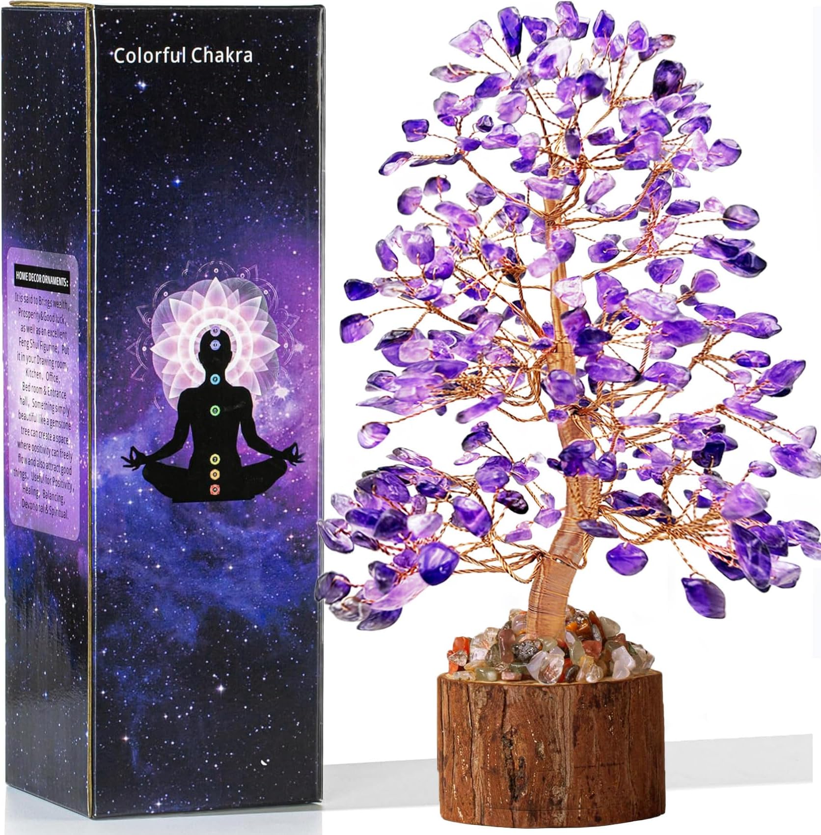 Amethyst Crystal Healing Chakra Tree of Life, Sister Women Mom Birthday Gifts Positive Energy & Good Luck, Bonsai Gem Stone Feng Shui Money Tree House Home Office Room Desk Spiritual Decor