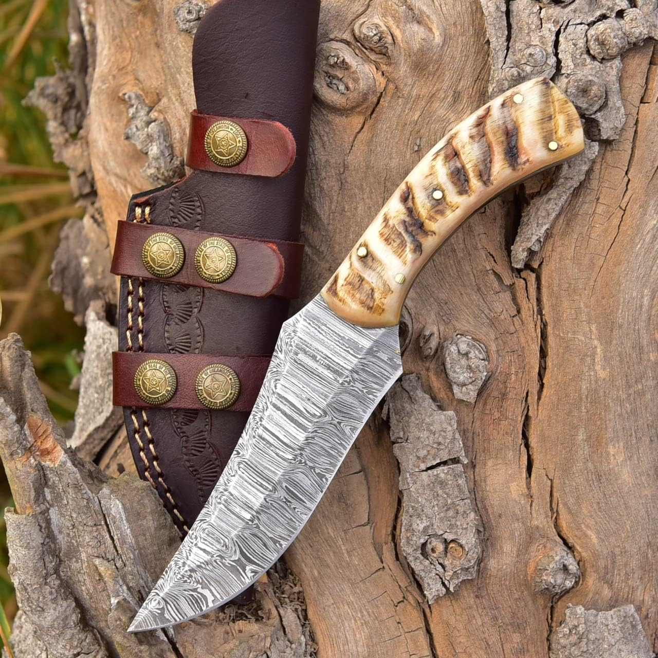 Handmade Damascus Steel Hunting knife 8.5 Inch Fixed Blade Knife With Leather Sheath G-1066_Ram