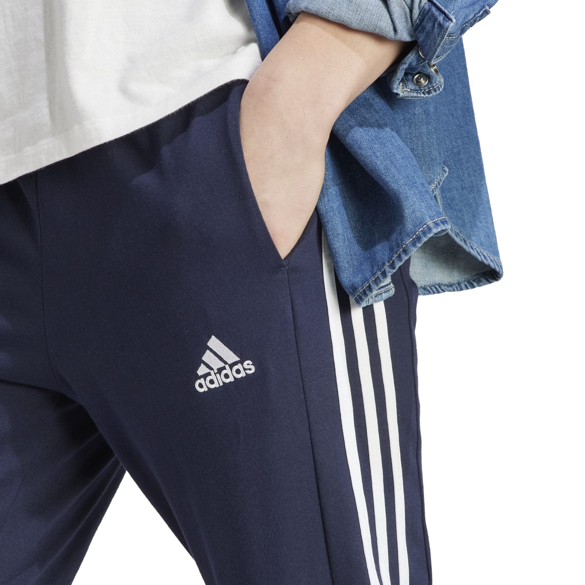 adidas Essentials Single Jersey Tapered Open Hem 3-stripes Joggers - Spodnie Mężczyźni